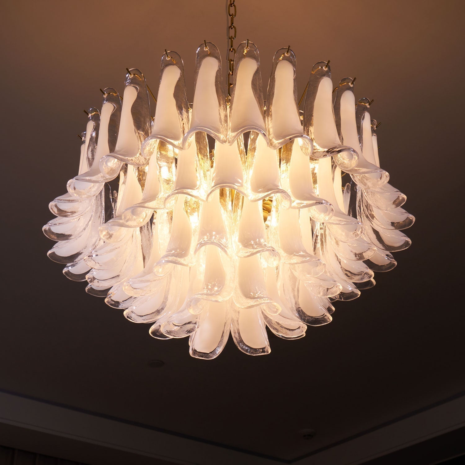 Aurora Chandelier Pink Glass Leaf Layered Floral Glamour - Neutralighting