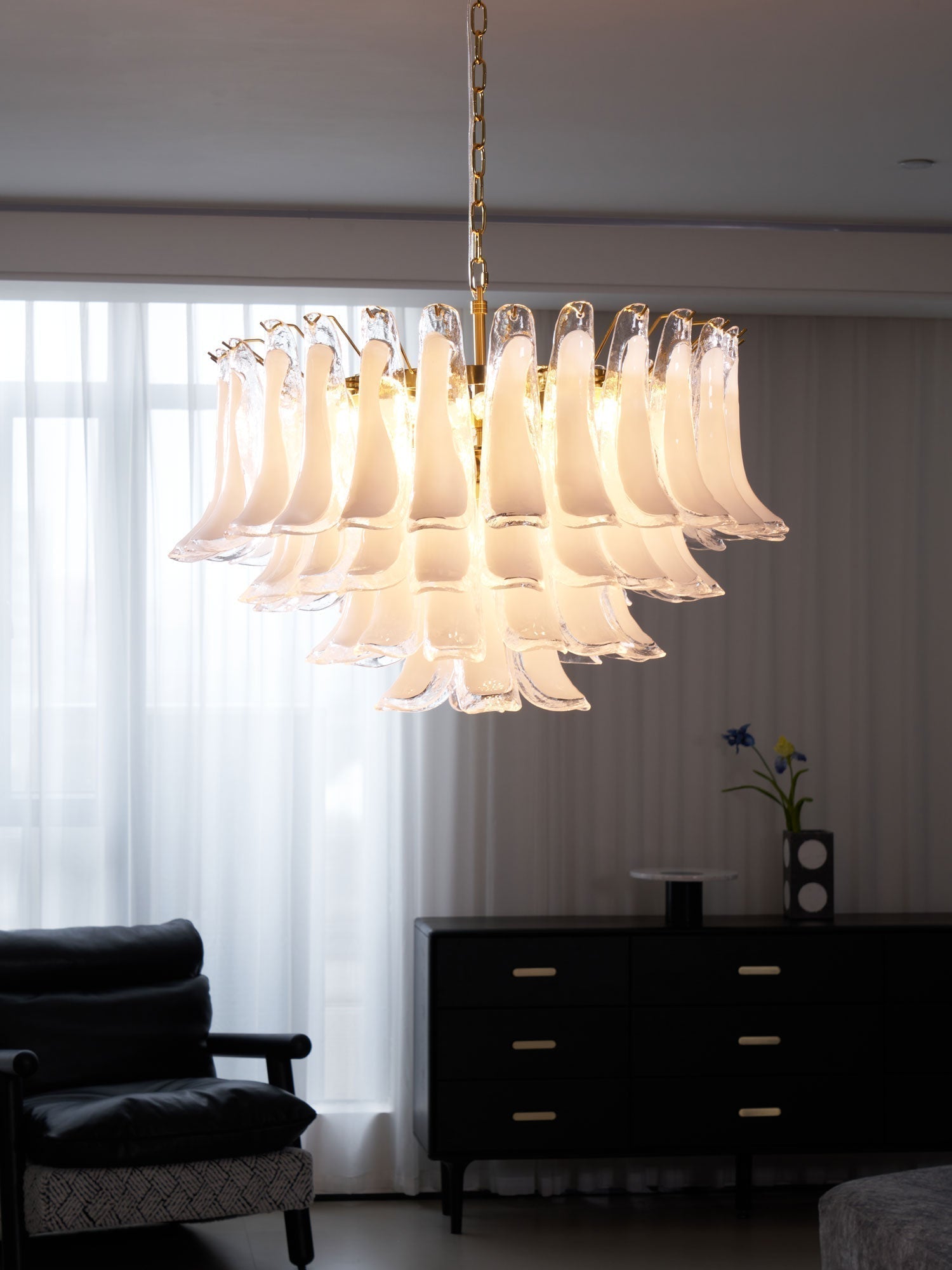 Aurora Chandelier Pink Glass Leaf Layered Floral Glamour - Neutralighting