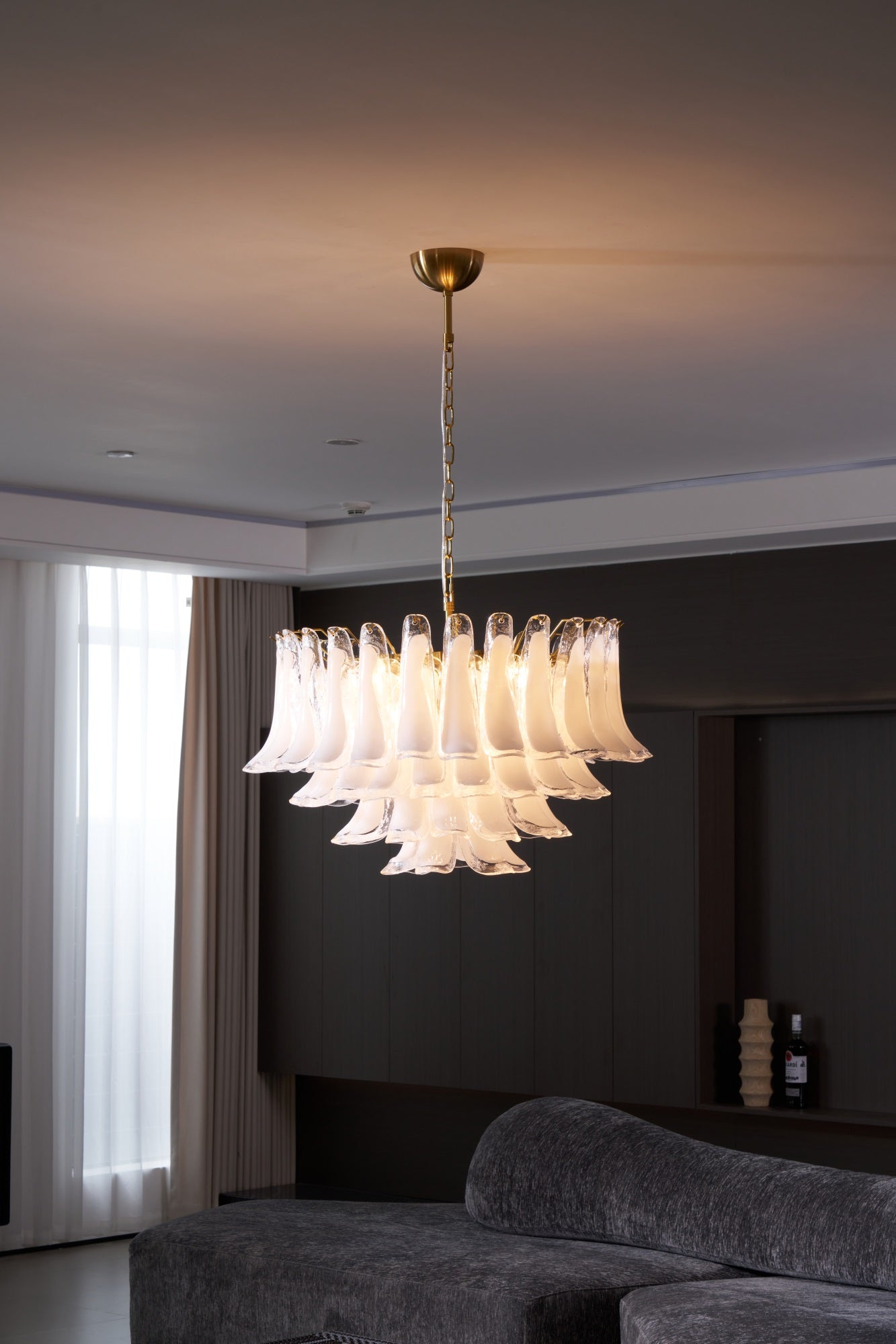 Aurora Chandelier Pink Glass Leaf Layered Floral Glamour - Neutralighting