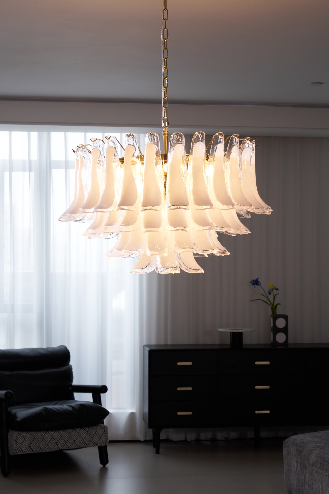 Aurora Chandelier Pink Glass Leaf Layered Floral Glamour - Neutralighting