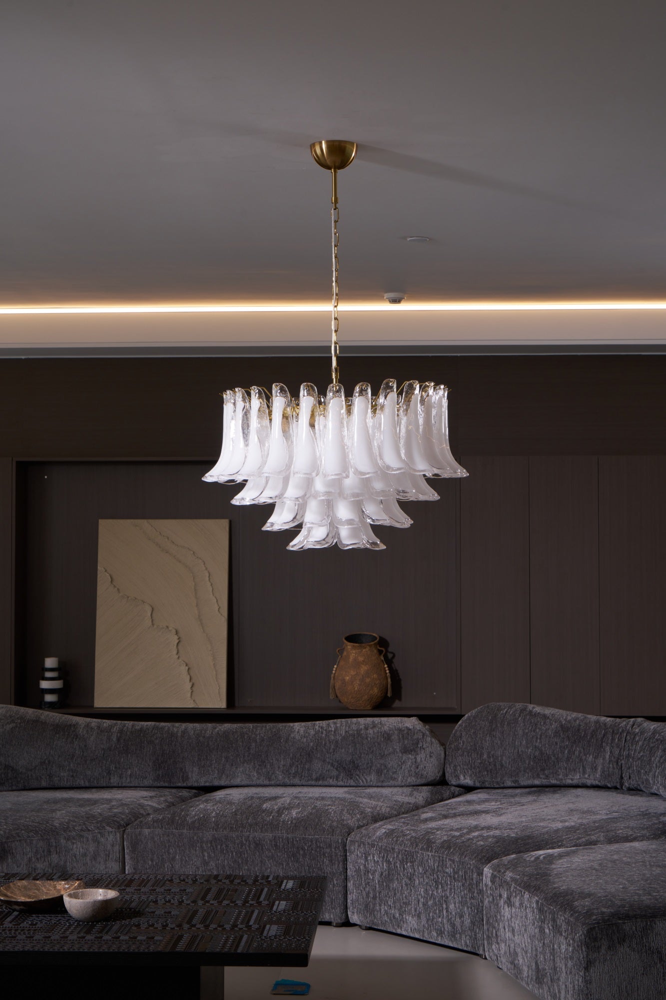 Aurora Chandelier Pink Glass Leaf Layered Floral Glamour - Neutralighting