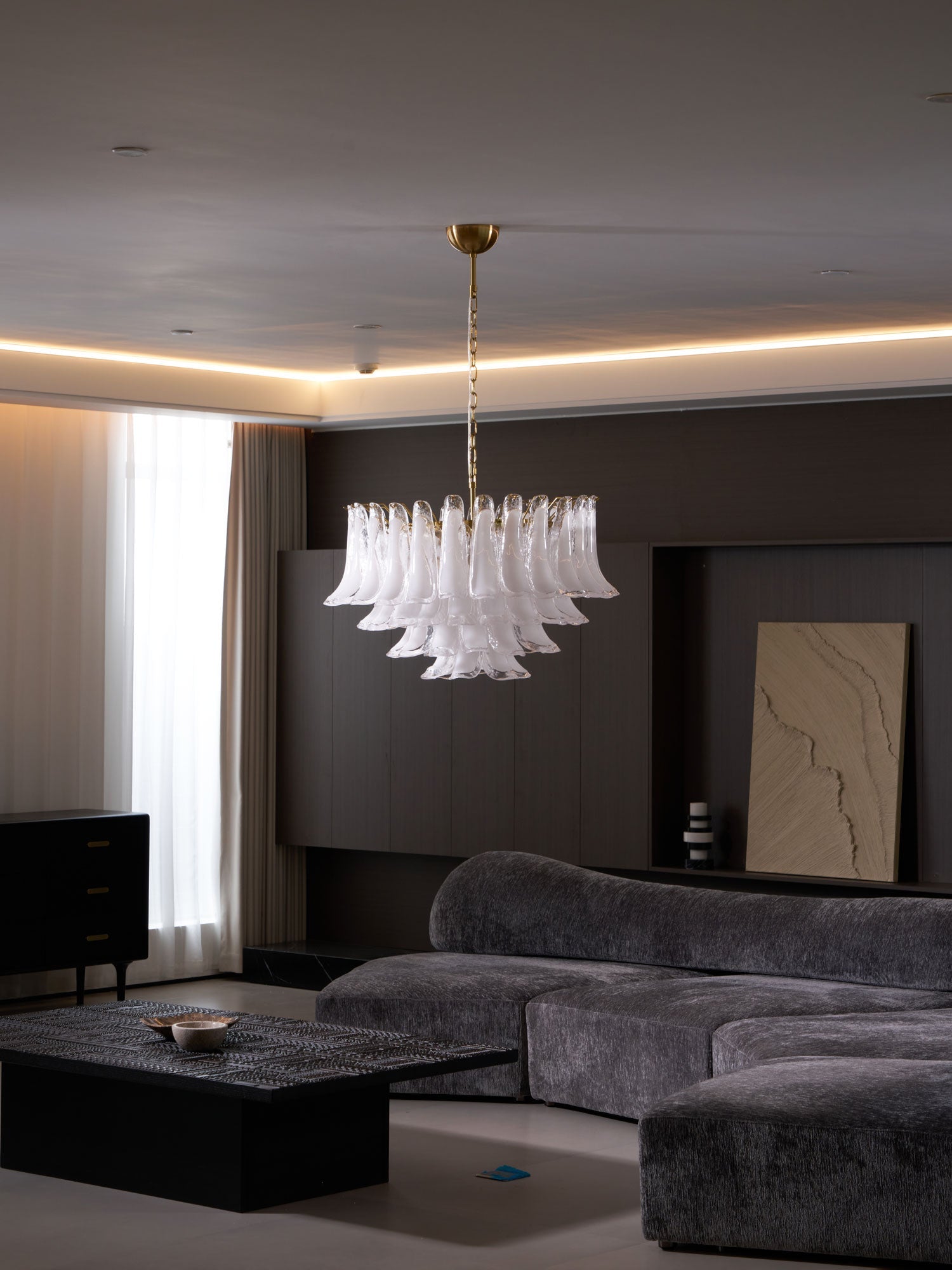 Aurora Chandelier Pink Glass Leaf Layered Floral Glamour - Neutralighting