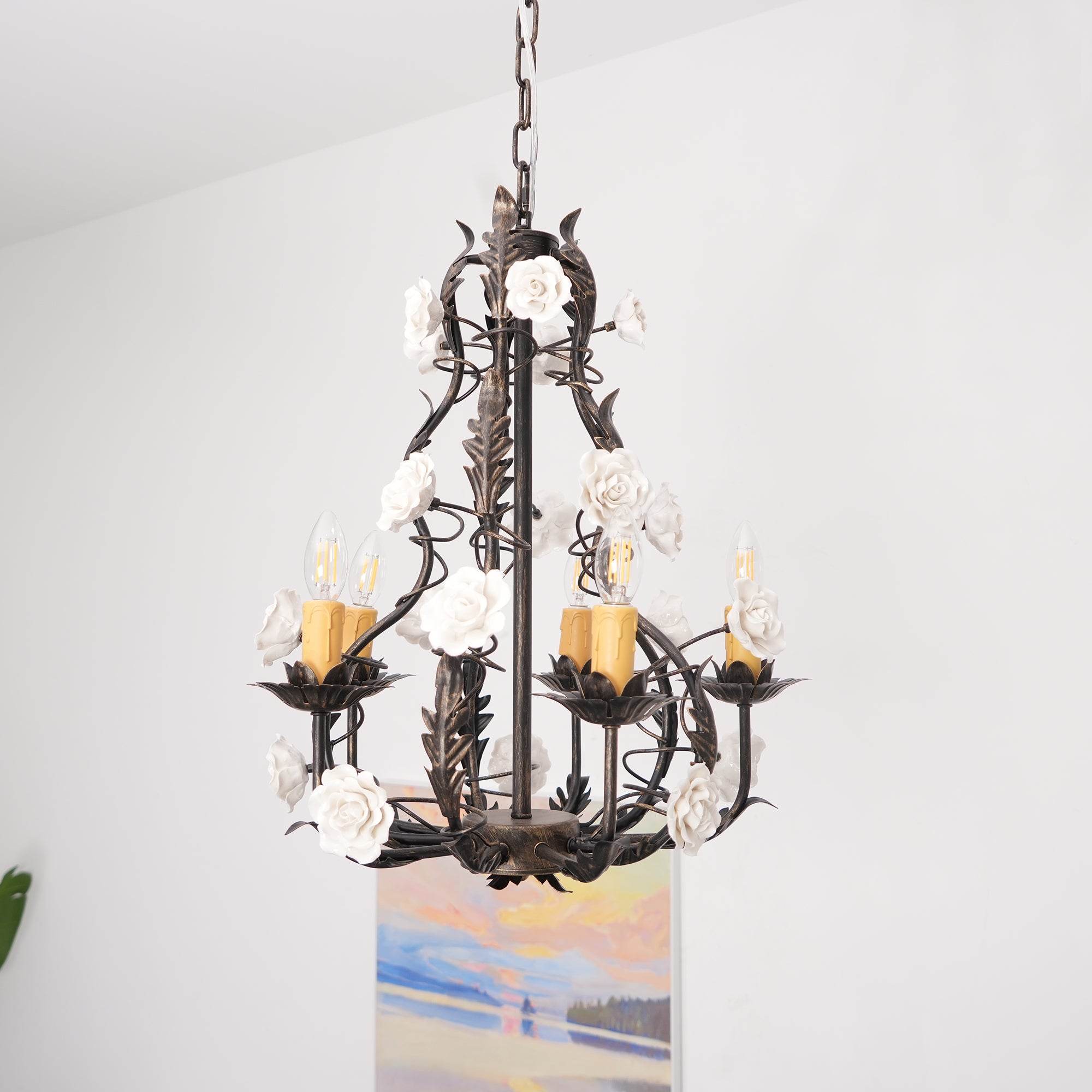 Araeyra Postmodern Luxury Rose Metal Ceramic Chandelier - Lamp Copper