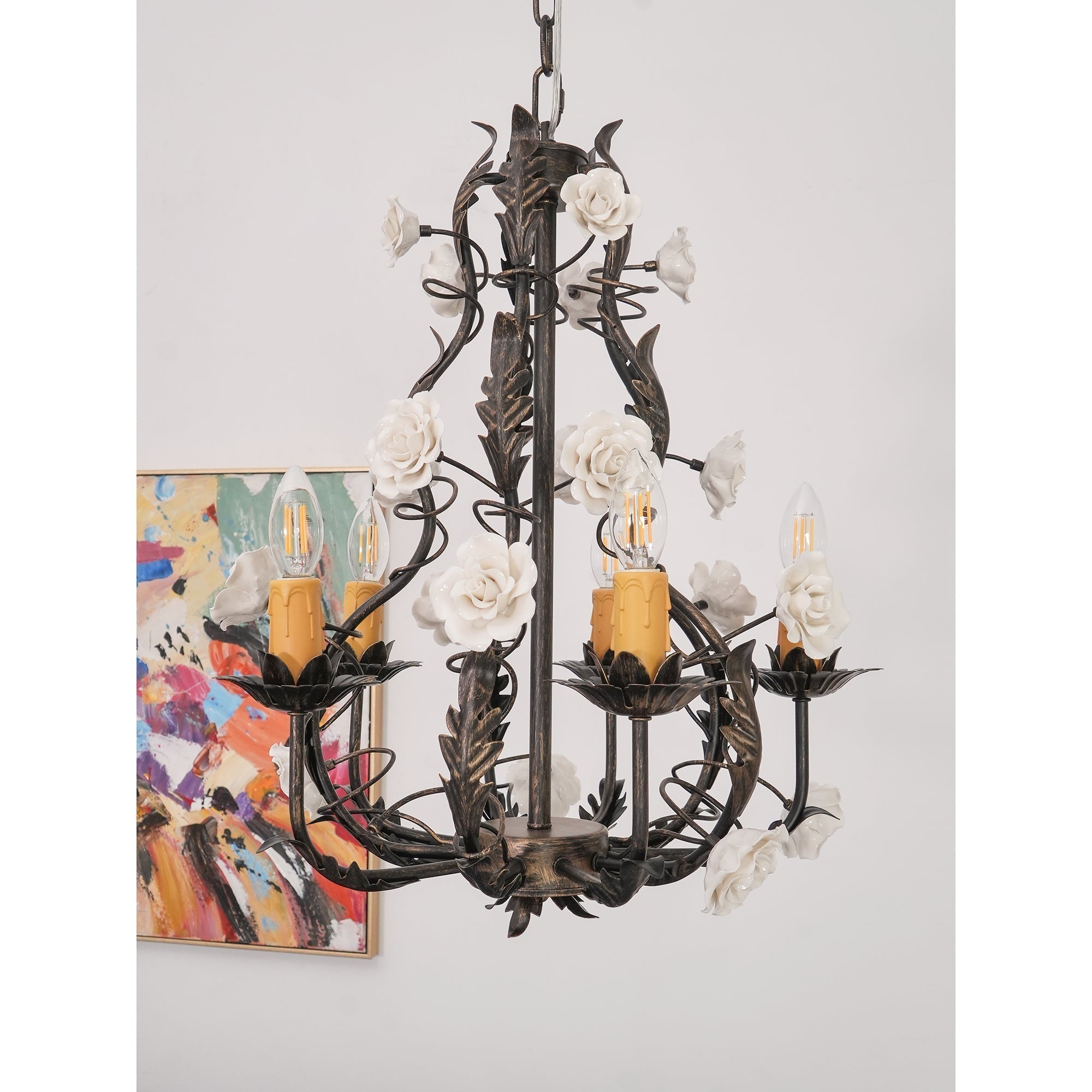 Araeyra Postmodern Luxury Rose Metal Ceramic Chandelier - Lamp Copper