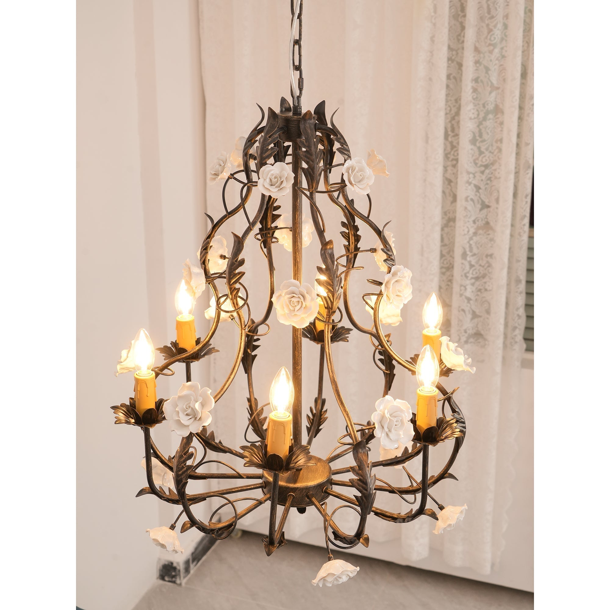 Araeyra Postmodern Luxury Rose Metal Ceramic Chandelier - Lamp Copper