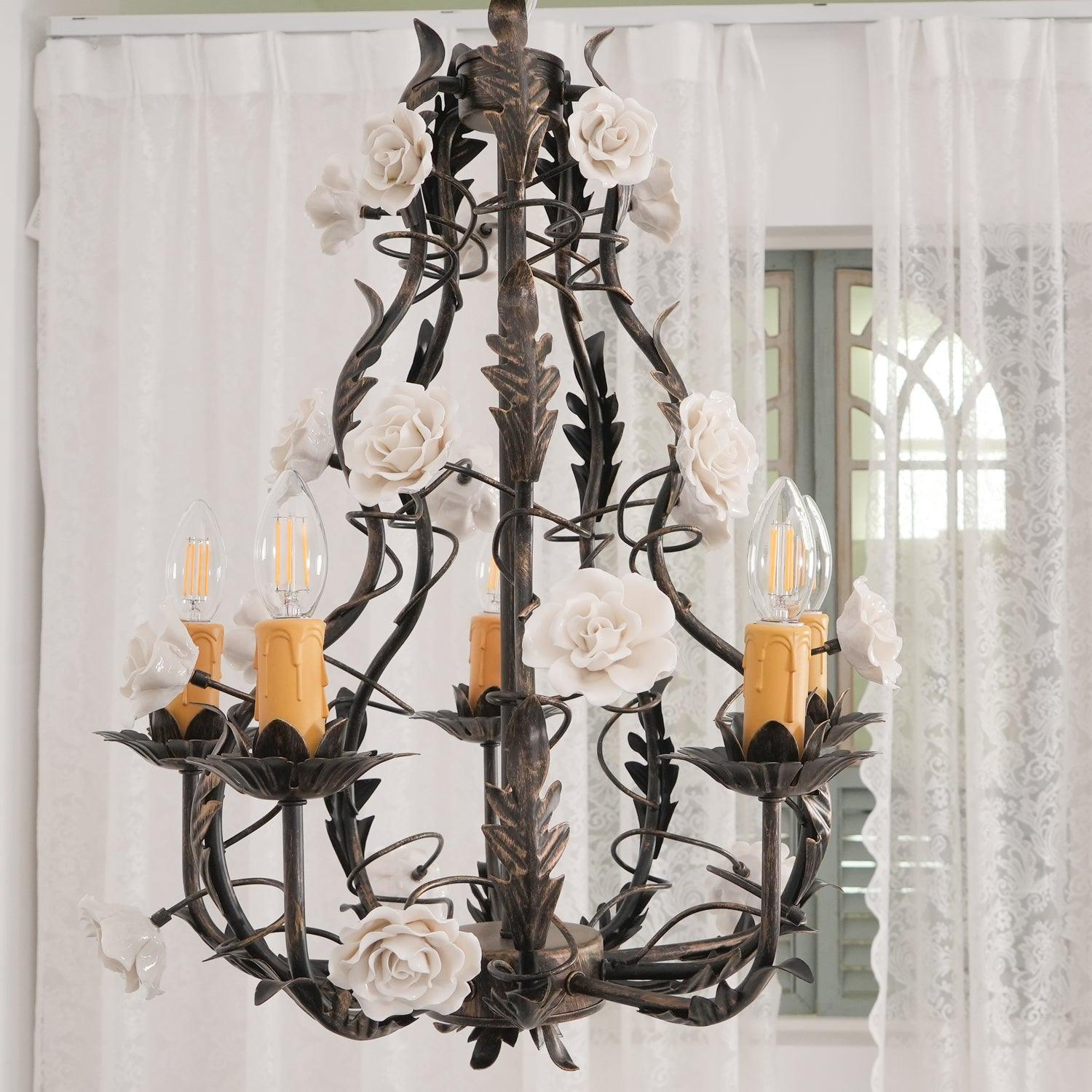 Araeyra Postmodern Luxury Rose Metal Ceramic Chandelier - Lamp Copper