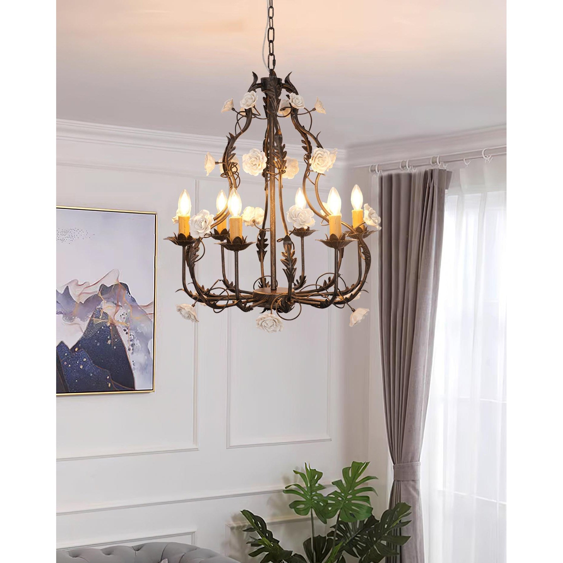 Araeyra Postmodern Luxury Rose Metal Ceramic Chandelier - Lamp Copper
