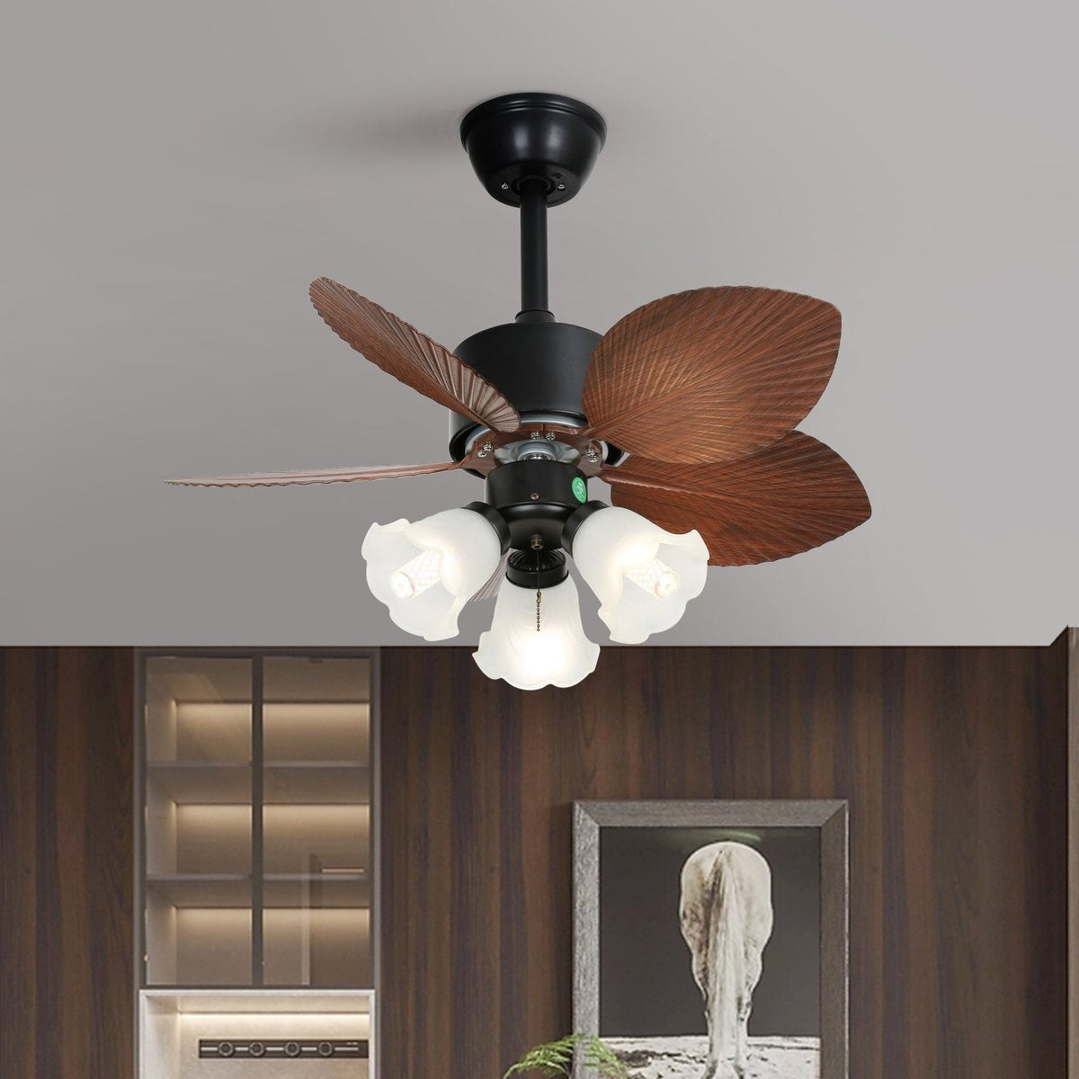 Ventilatore da Soffitto con Luce Vintage in Legno Florence in un ambiente soggiorno moderno