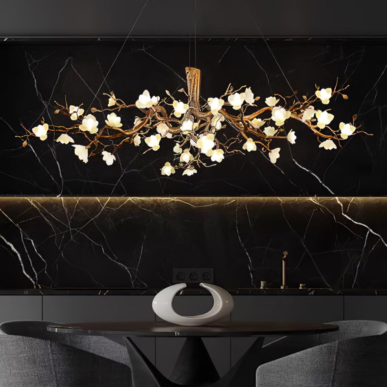 Avaros Postmodern Luxury Flower Bloom Branch Brass Ceramic Chandelier - Blowlighting