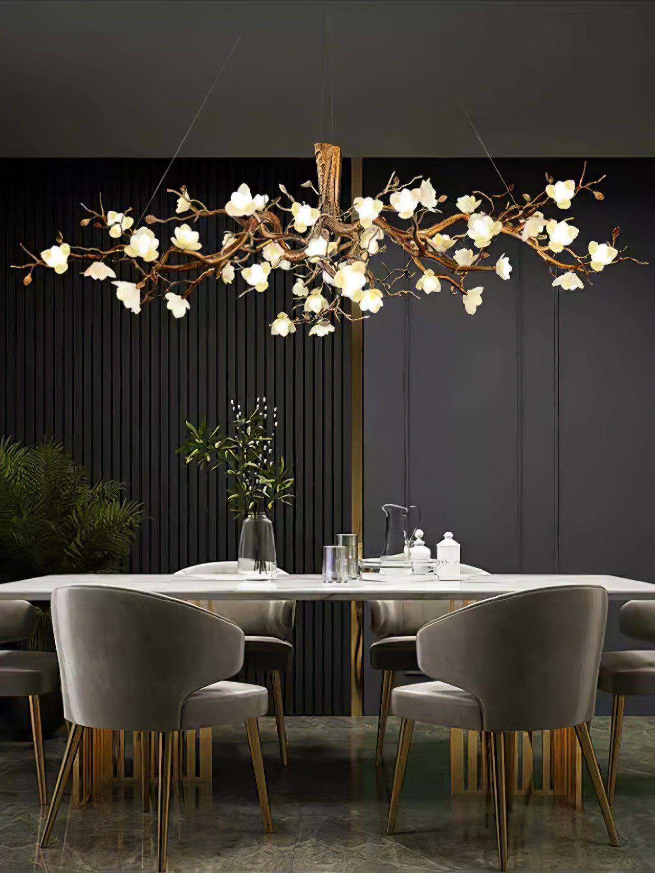 Avaros Postmodern Luxury Flower Bloom Branch Brass Ceramic Chandelier - Blowlighting