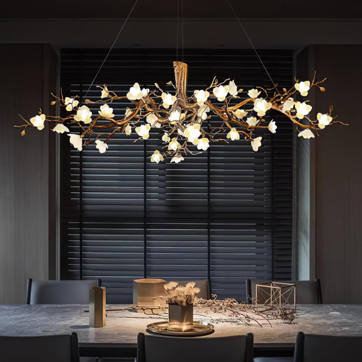 Avaros Postmodern Luxury Flower Bloom Branch Brass Ceramic Chandelier - Blowlighting