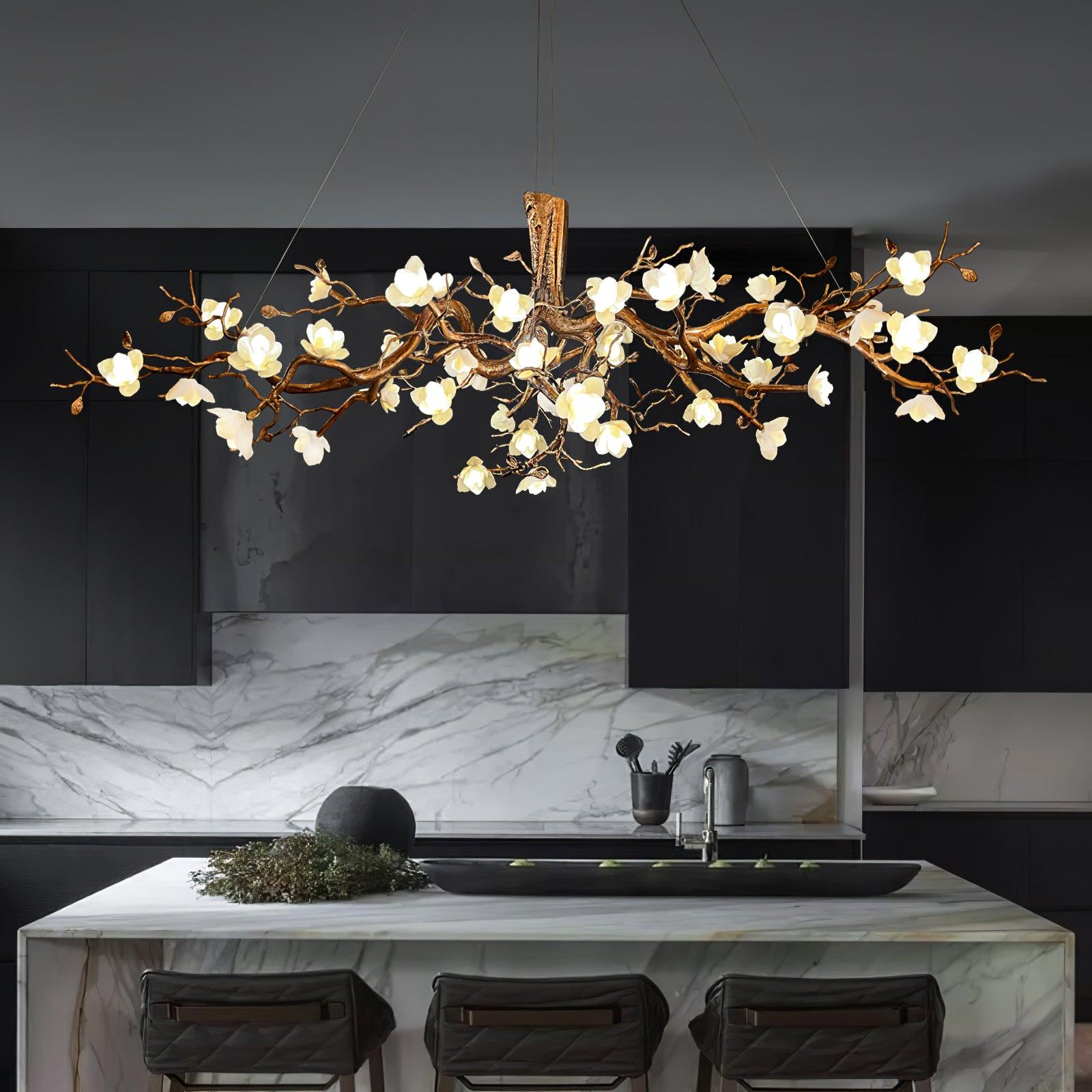 Avaros Postmodern Luxury Flower Bloom Branch Brass Ceramic Chandelier - Blowlighting