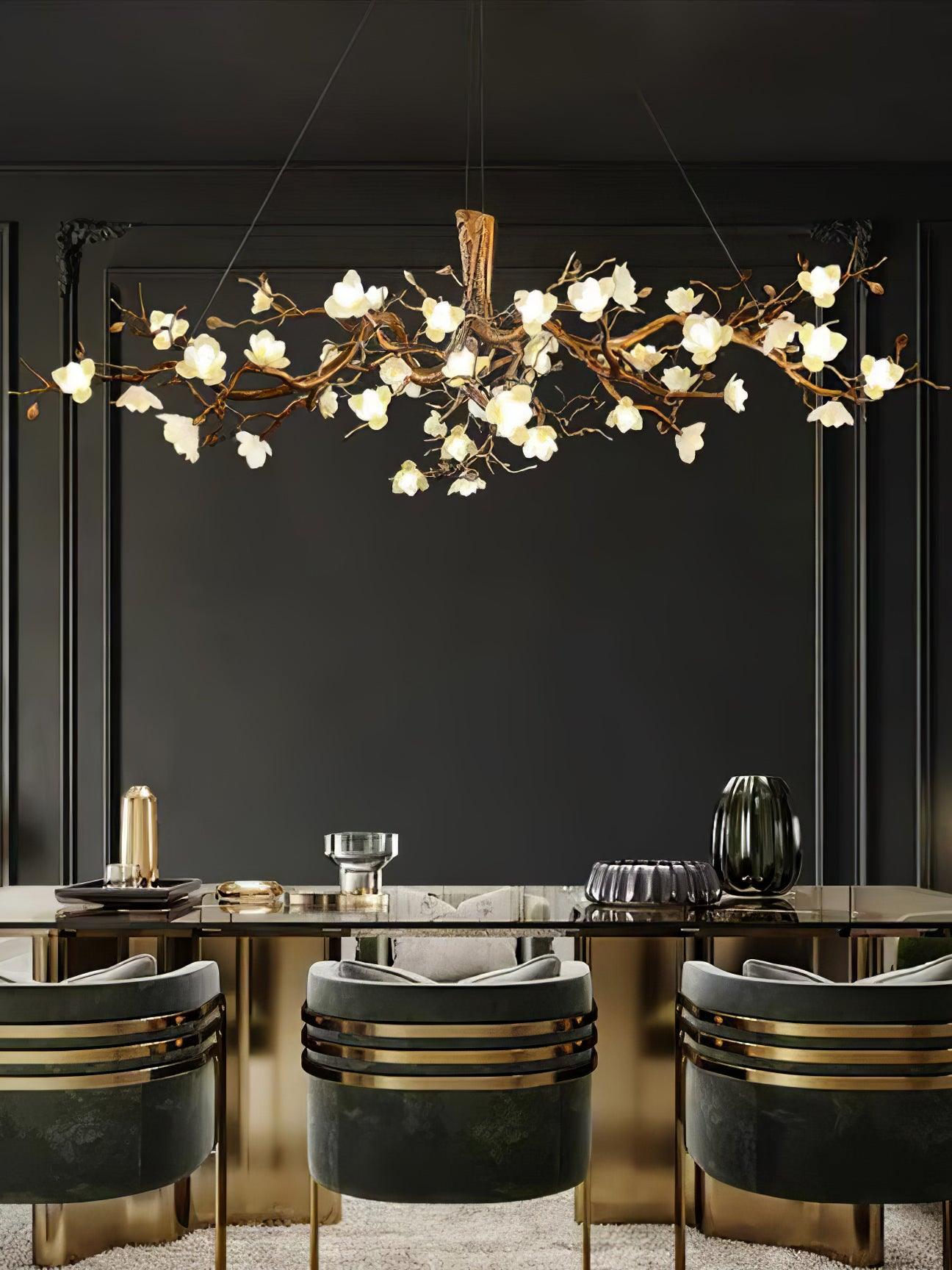 Avaros Postmodern Luxury Flower Bloom Branch Brass Ceramic Chandelier - Blowlighting