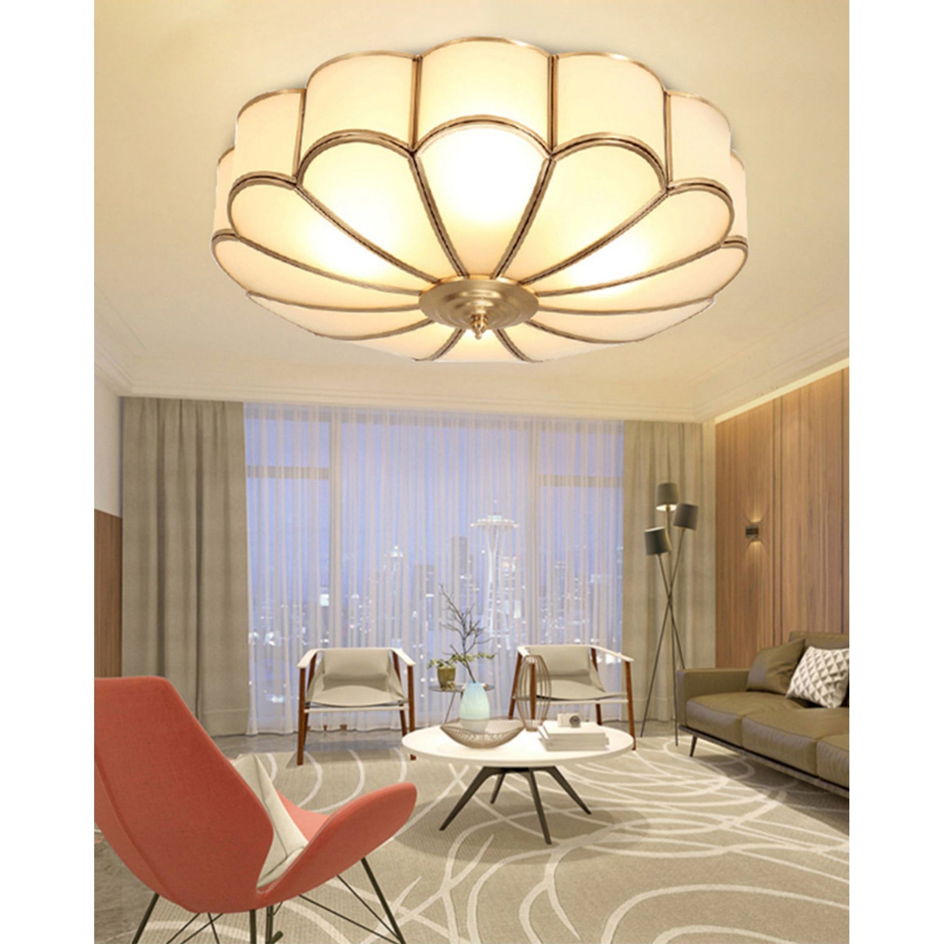Viraean Modern Minimalist Flower Shape Brass Glass Ceiling Lamp - Lamp Copper
