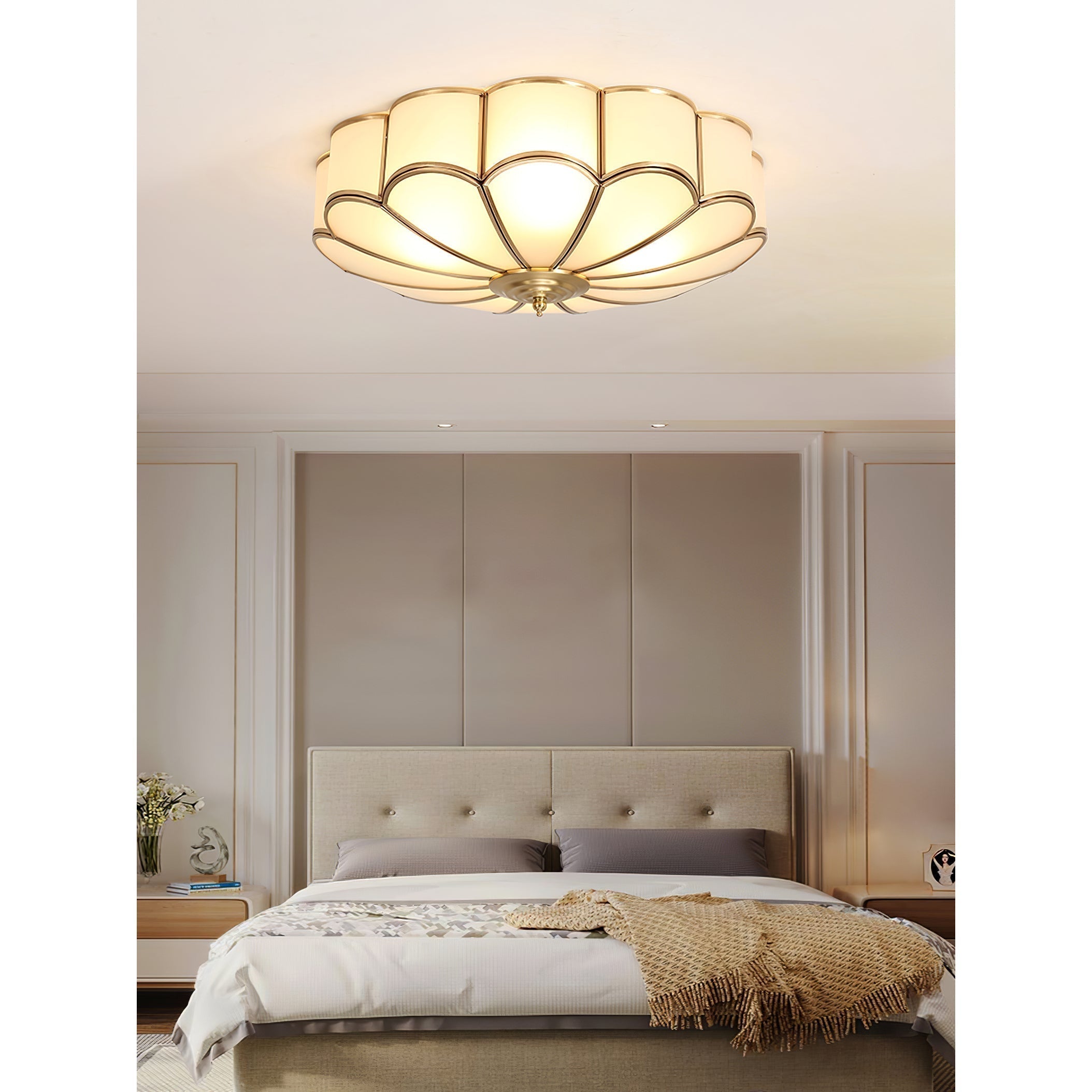 Viraean Modern Minimalist Flower Shape Brass Glass Ceiling Lamp - Lamp Copper