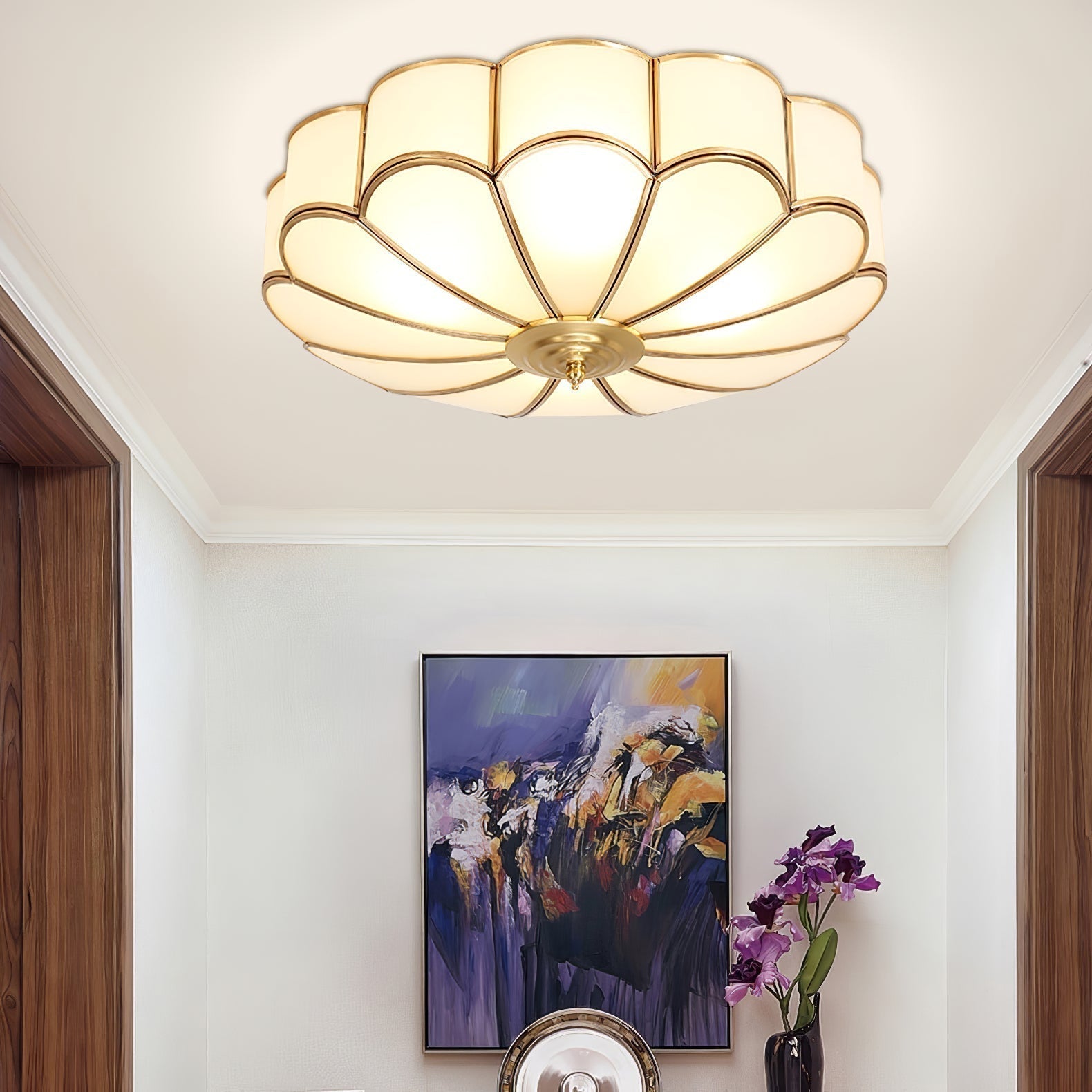 Viraean Modern Minimalist Flower Shape Brass Glass Ceiling Lamp - Lamp Copper