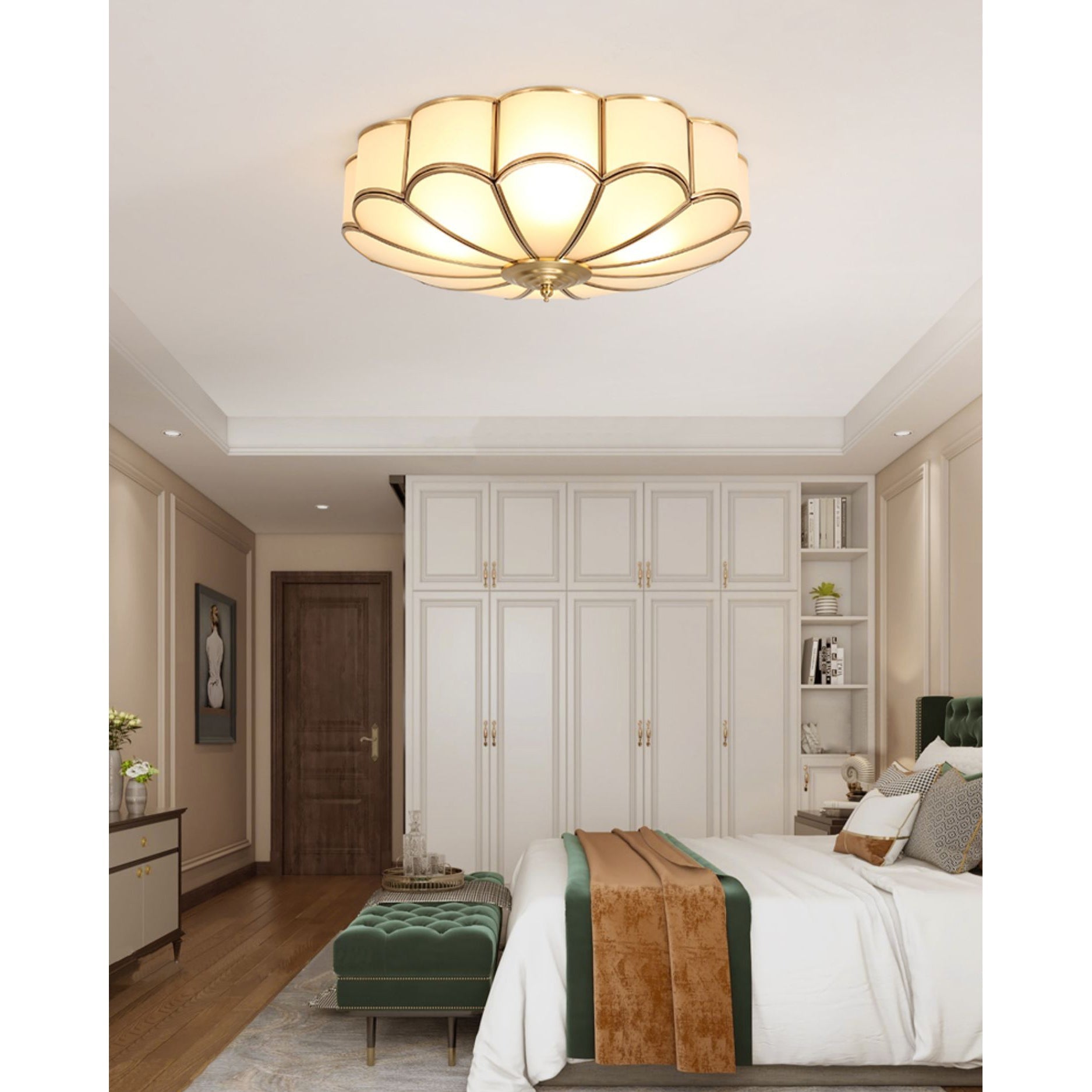 Viraean Modern Minimalist Flower Shape Brass Glass Ceiling Lamp - Lamp Copper