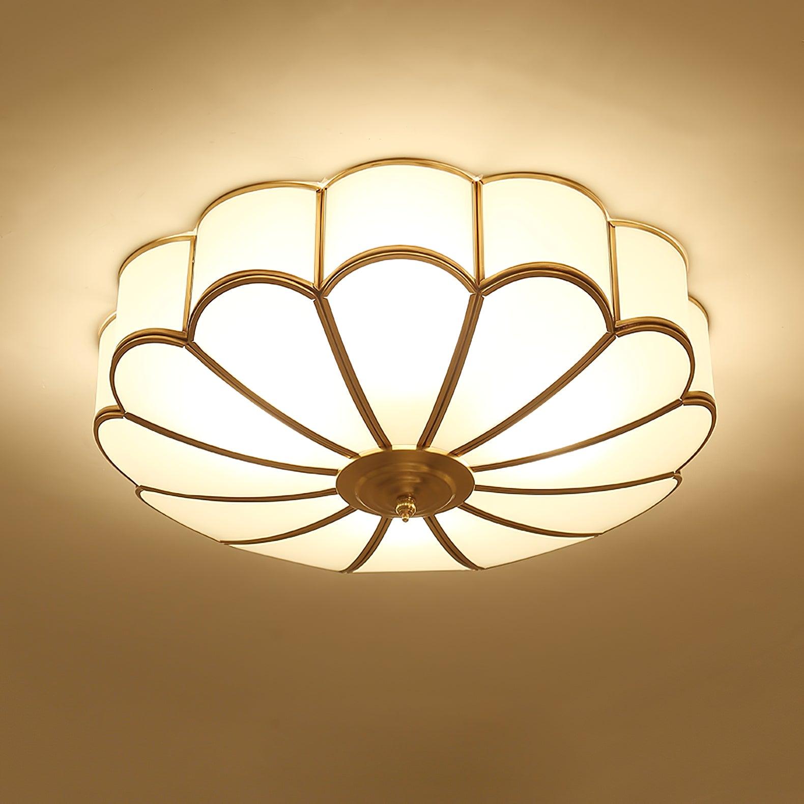 Tiffany Lampada da Soffitto a Forma di Fiore in Vetro Opaco e Ottone