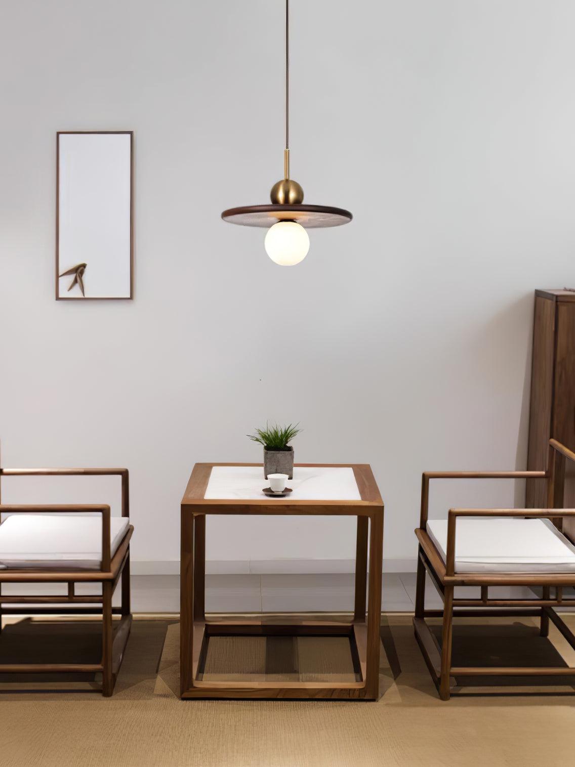 Flying Saucer Walnut Pendant Lamp - Blowlighting