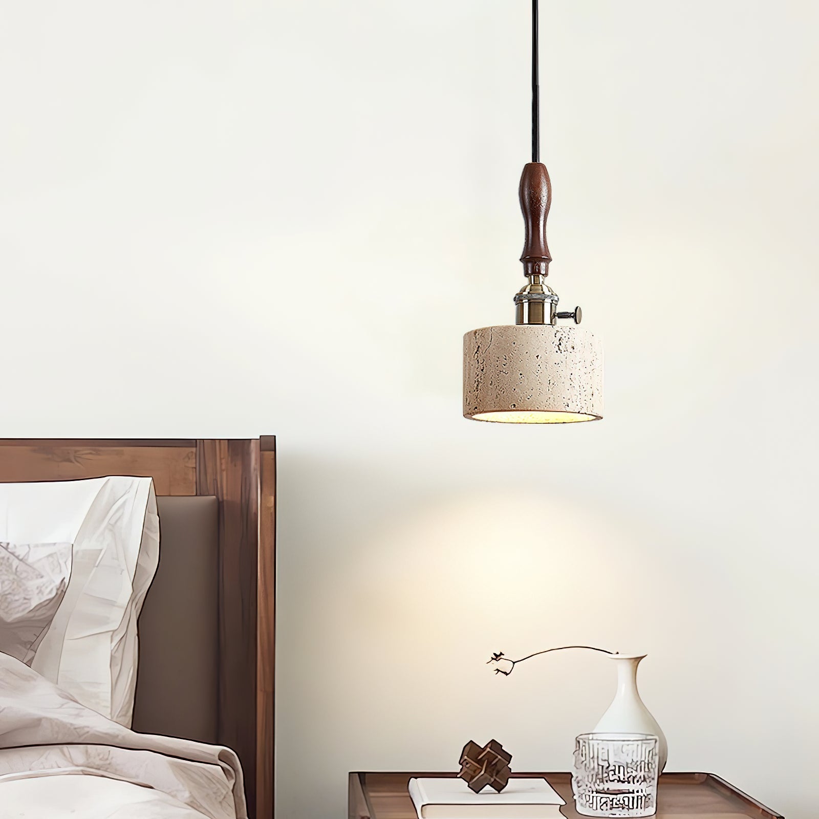 Sycaran Modern Minimalist Walnut Travertine Pendant Lamp - Lamp Copper