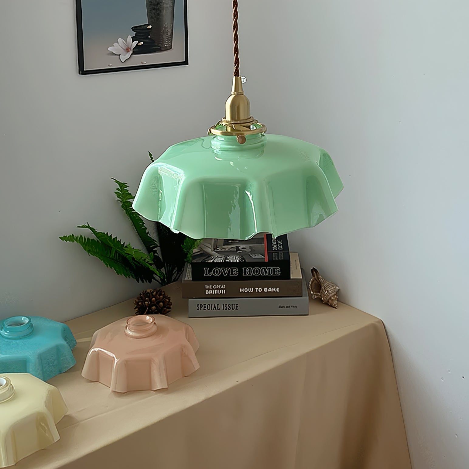 Aria Lampada a Sospensione Stile Rustico con Paralume Increspato