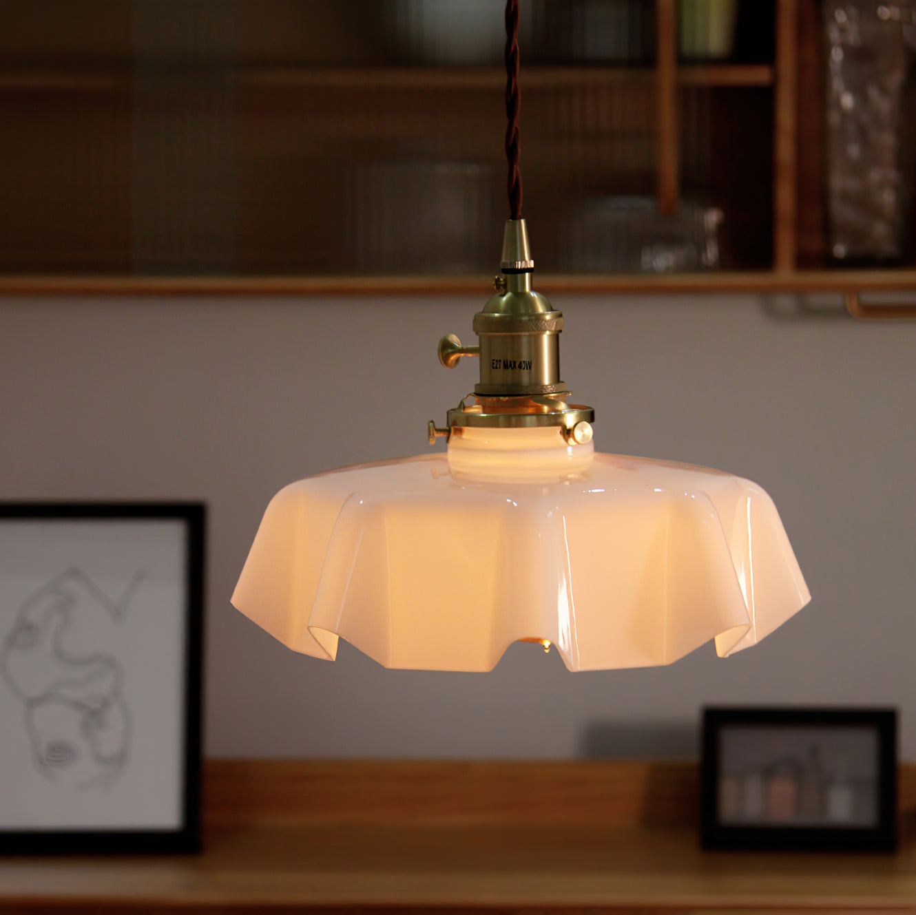 Aria Lampada a Sospensione Stile Rustico con Paralume Increspato