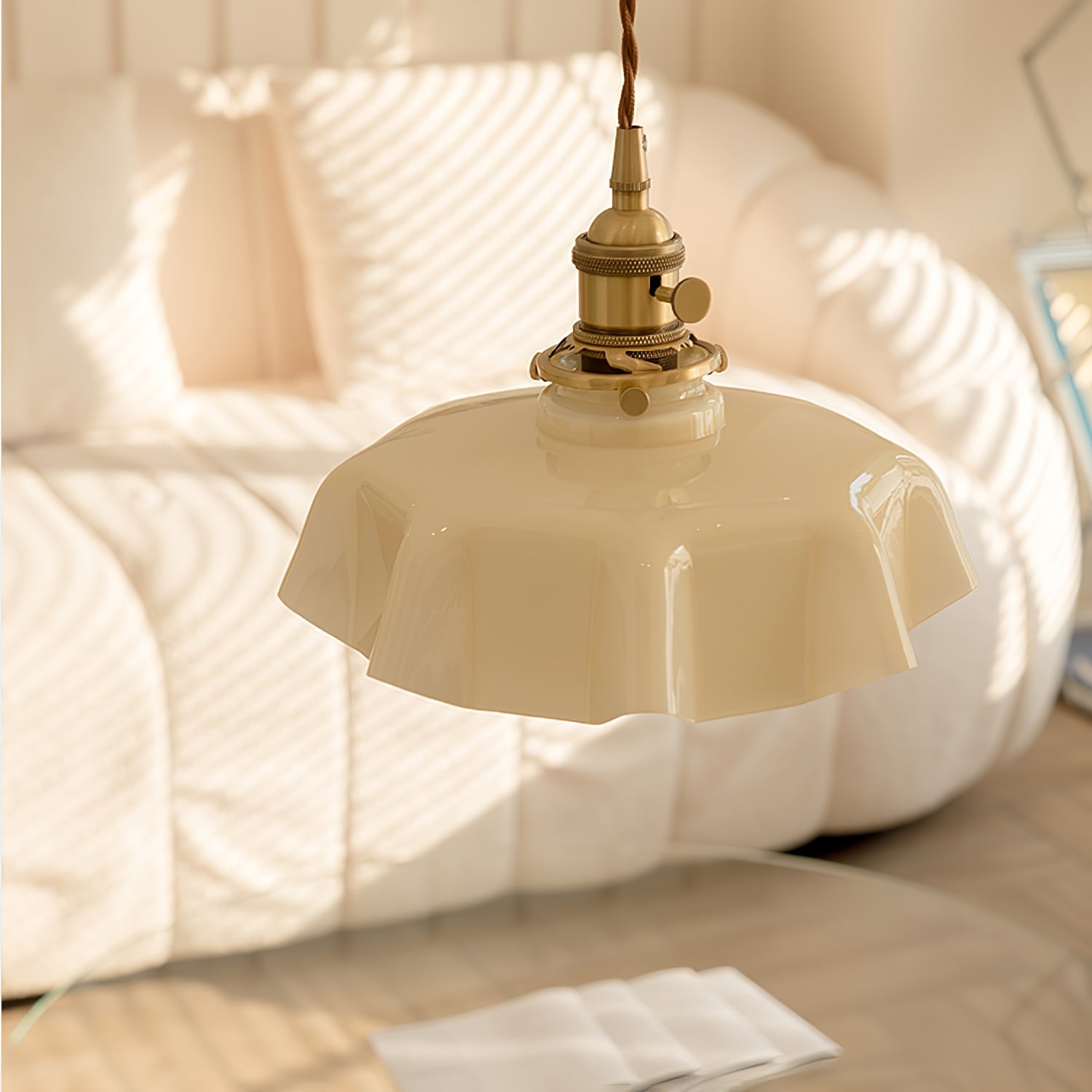 Aria Lampada a Sospensione Stile Rustico con Paralume Increspato