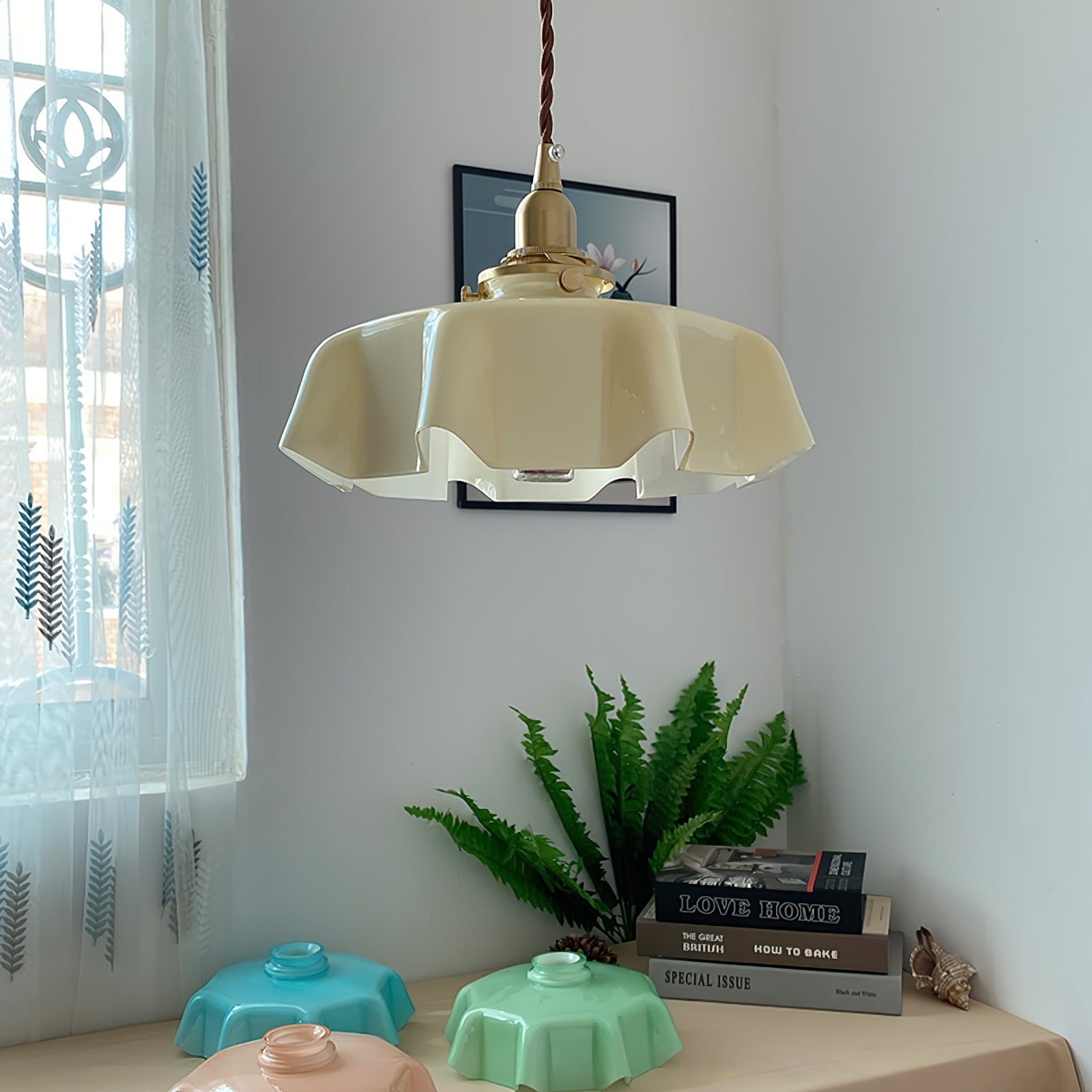 Aria Lampada a Sospensione Stile Rustico con Paralume Increspato