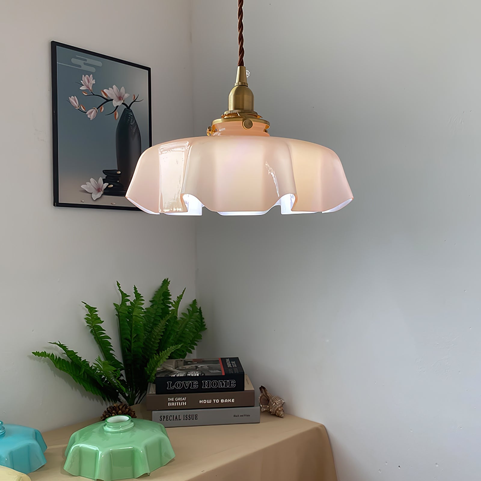Aria Lampada a Sospensione Stile Rustico con Paralume Increspato