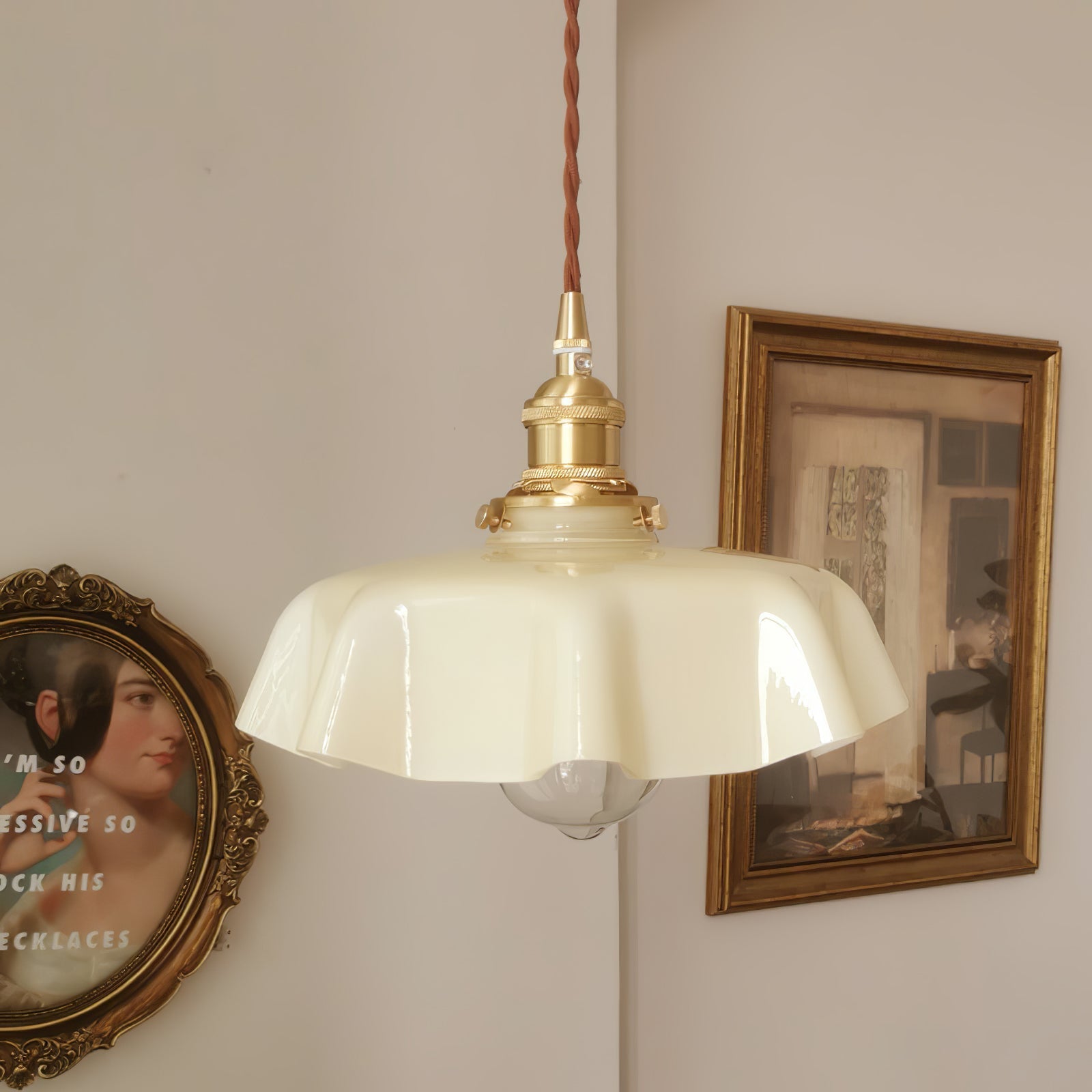 Aria Lampada a Sospensione Stile Rustico con Paralume Increspato