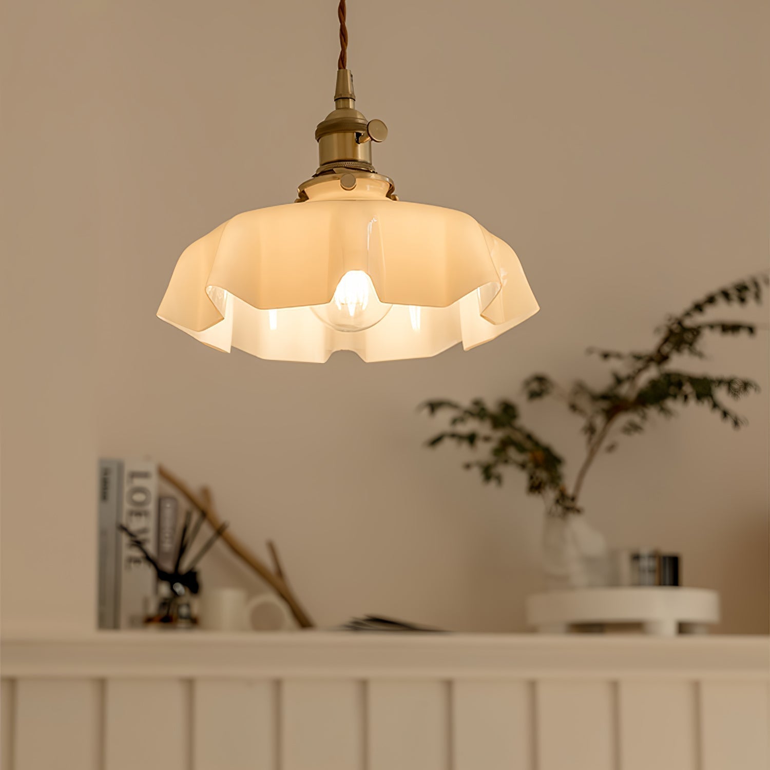 Aria Lampada a Sospensione Stile Rustico con Paralume Increspato