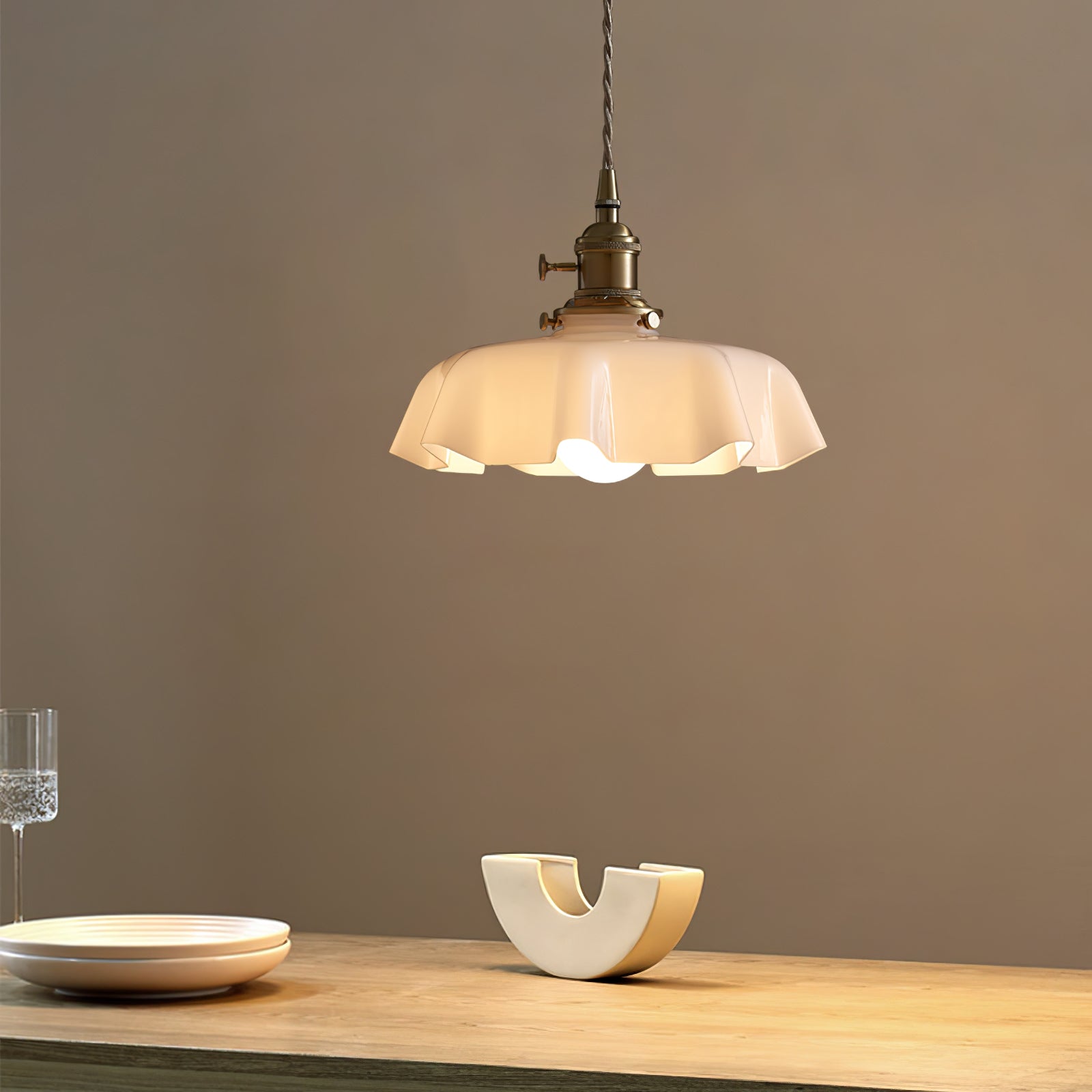 Aria Lampada a Sospensione Stile Rustico con Paralume Increspato