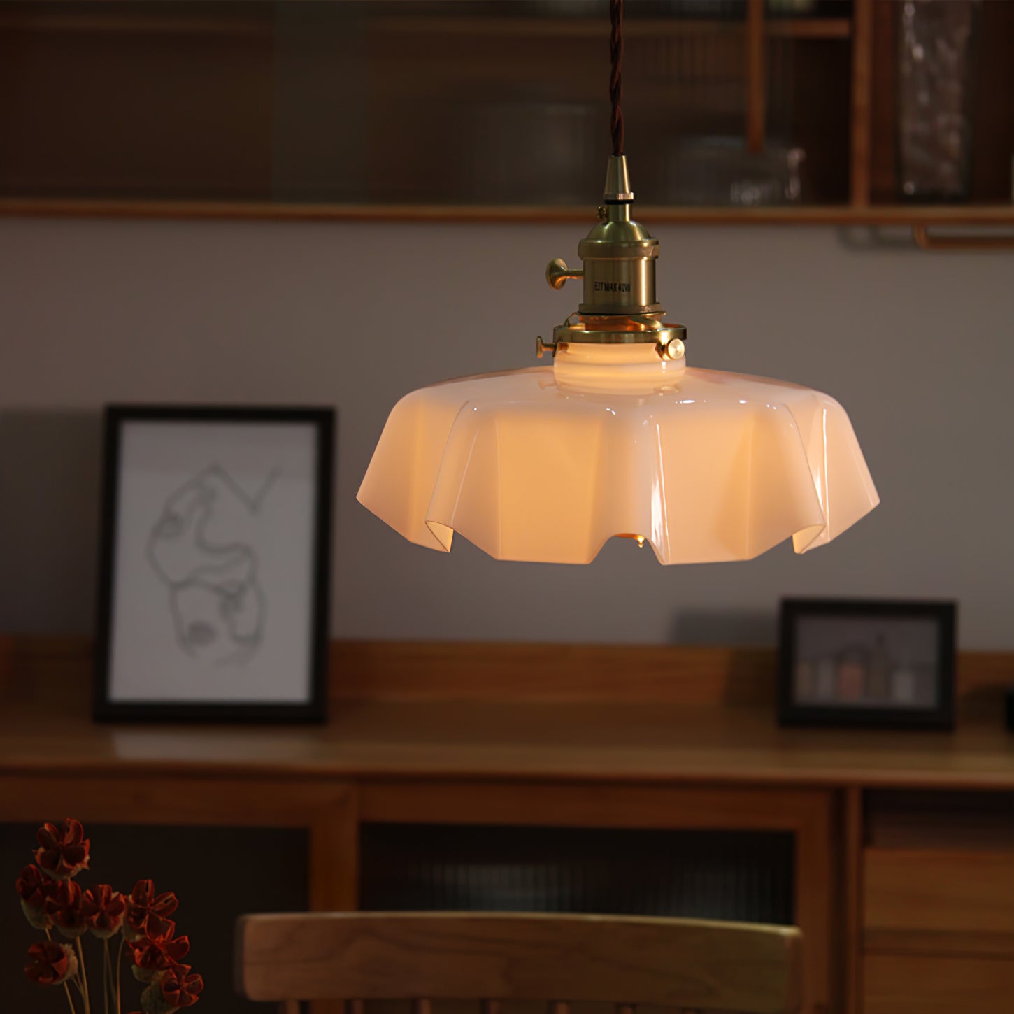 Aria Lampada a Sospensione Stile Rustico con Paralume Increspato