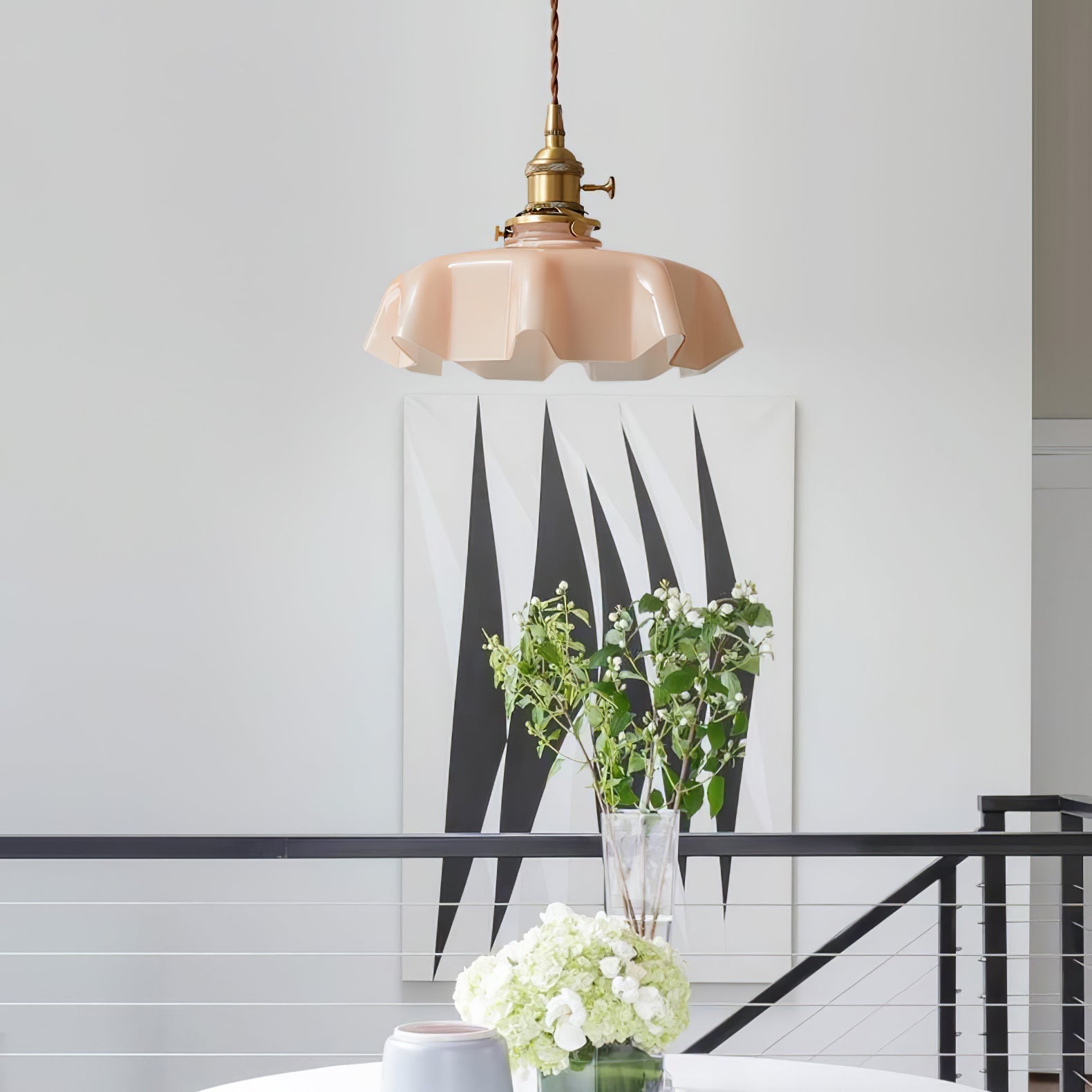 Aria Lampada a Sospensione Stile Rustico con Paralume Increspato