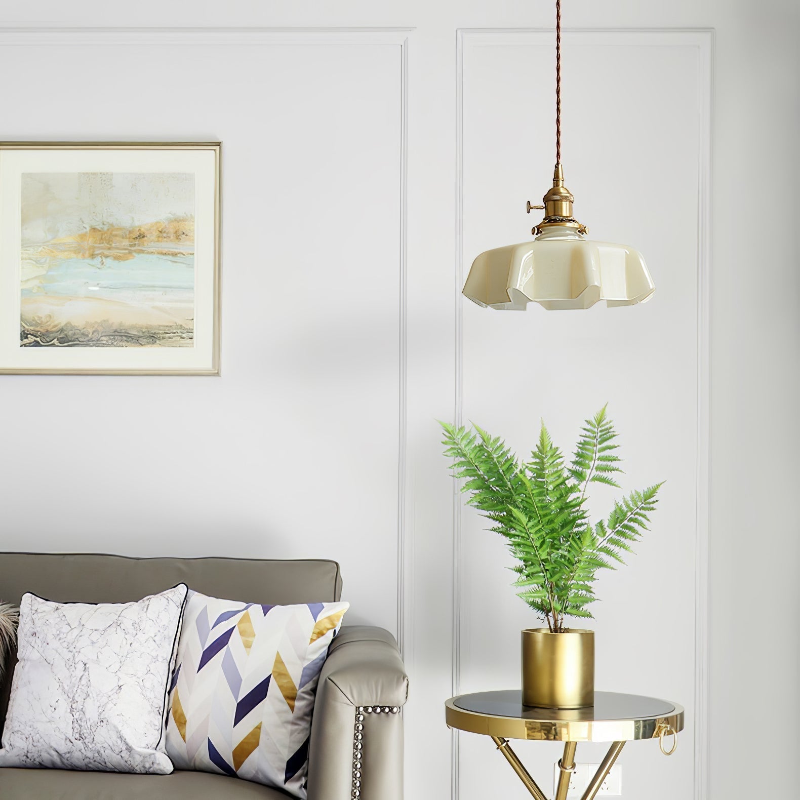 Aria Lampada a Sospensione Stile Rustico con Paralume Increspato