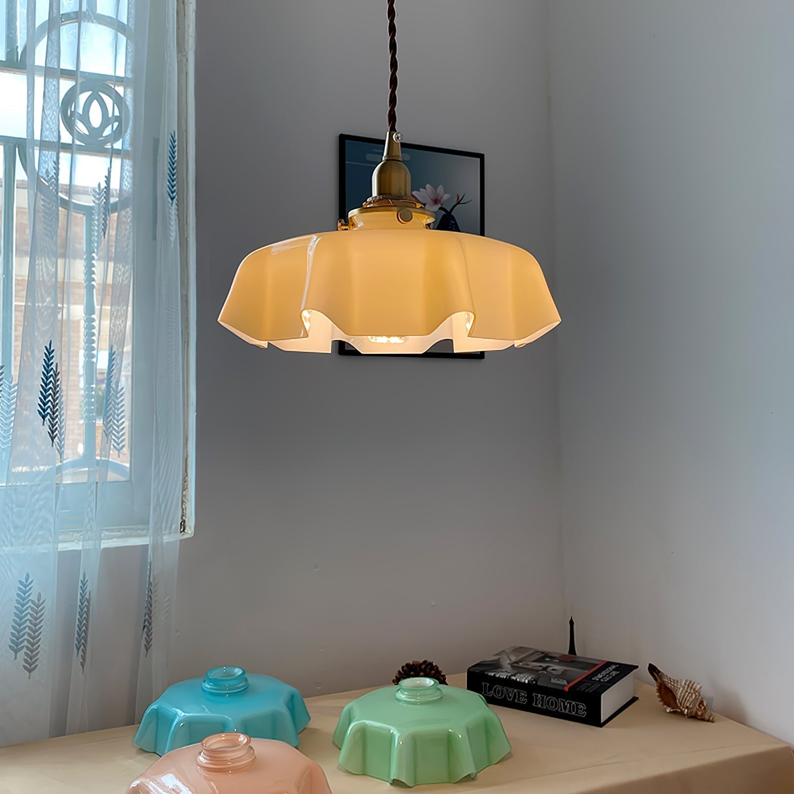Aria Lampada a Sospensione Stile Rustico con Paralume Increspato