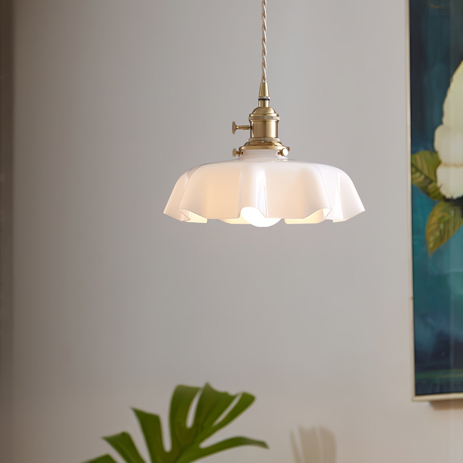 Aria Lampada a Sospensione Stile Rustico con Paralume Increspato