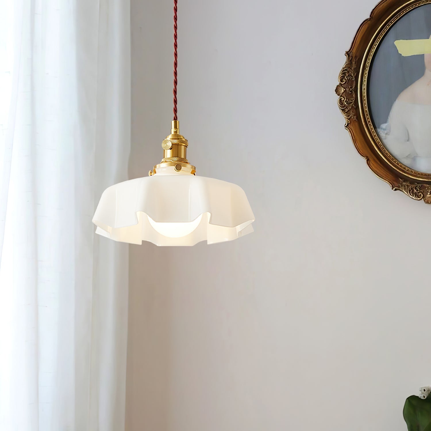 Aria Lampada a Sospensione Stile Rustico con Paralume Increspato