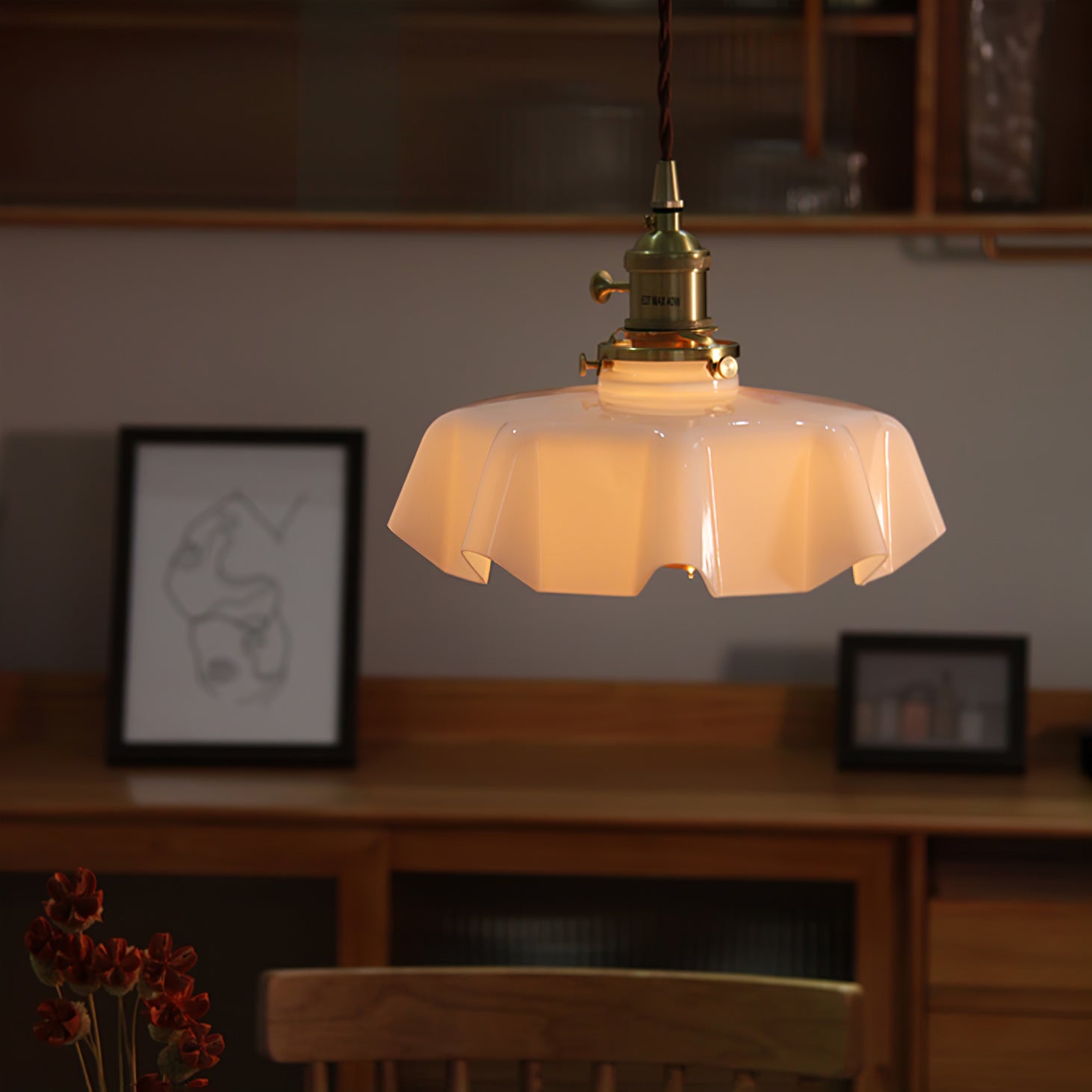 Aria Lampada a Sospensione Stile Rustico con Paralume Increspato