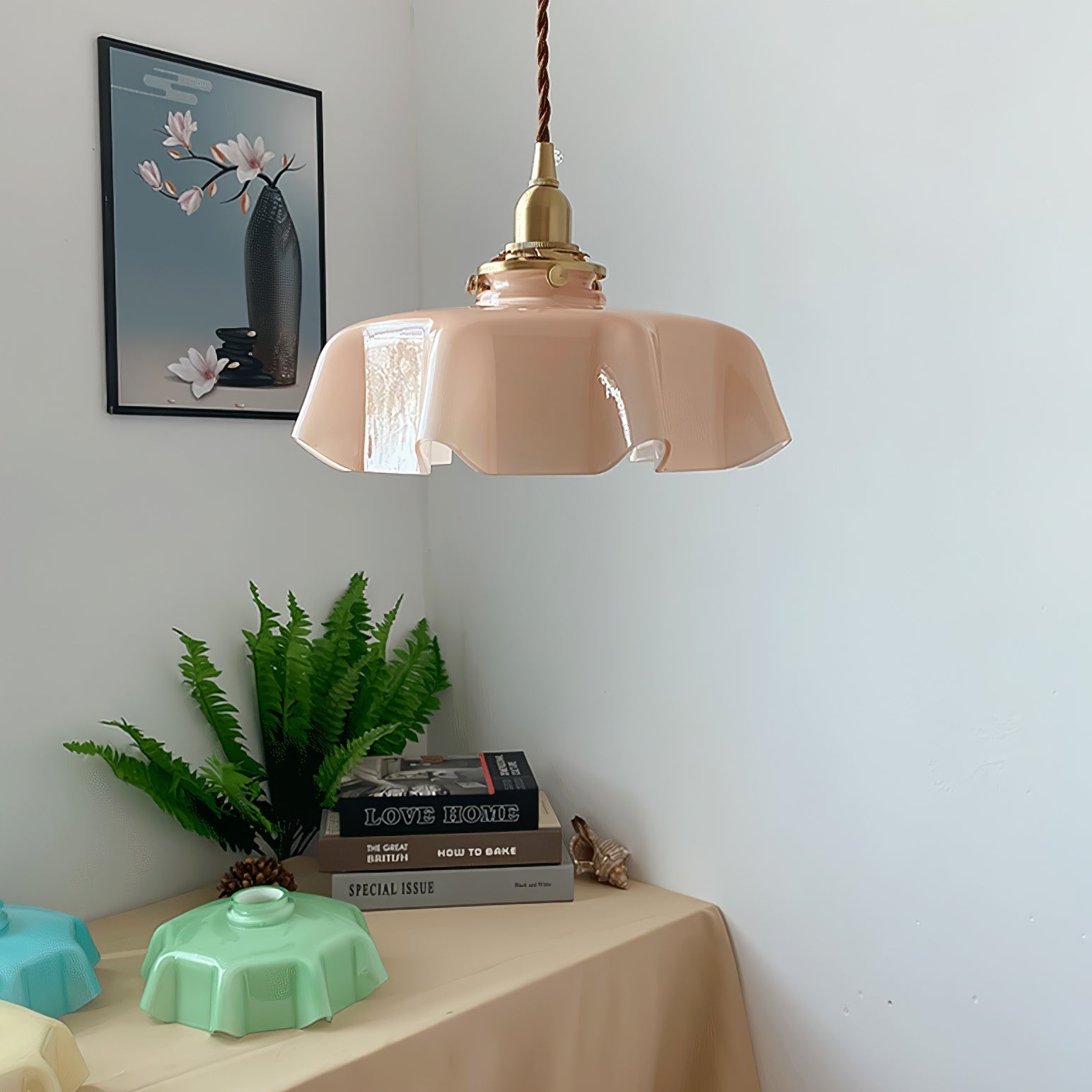Aria Lampada a Sospensione Stile Rustico con Paralume Increspato