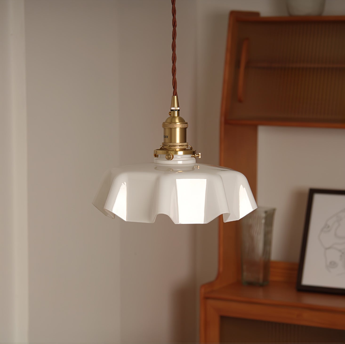 Aria Lampada a Sospensione Stile Rustico con Paralume Increspato