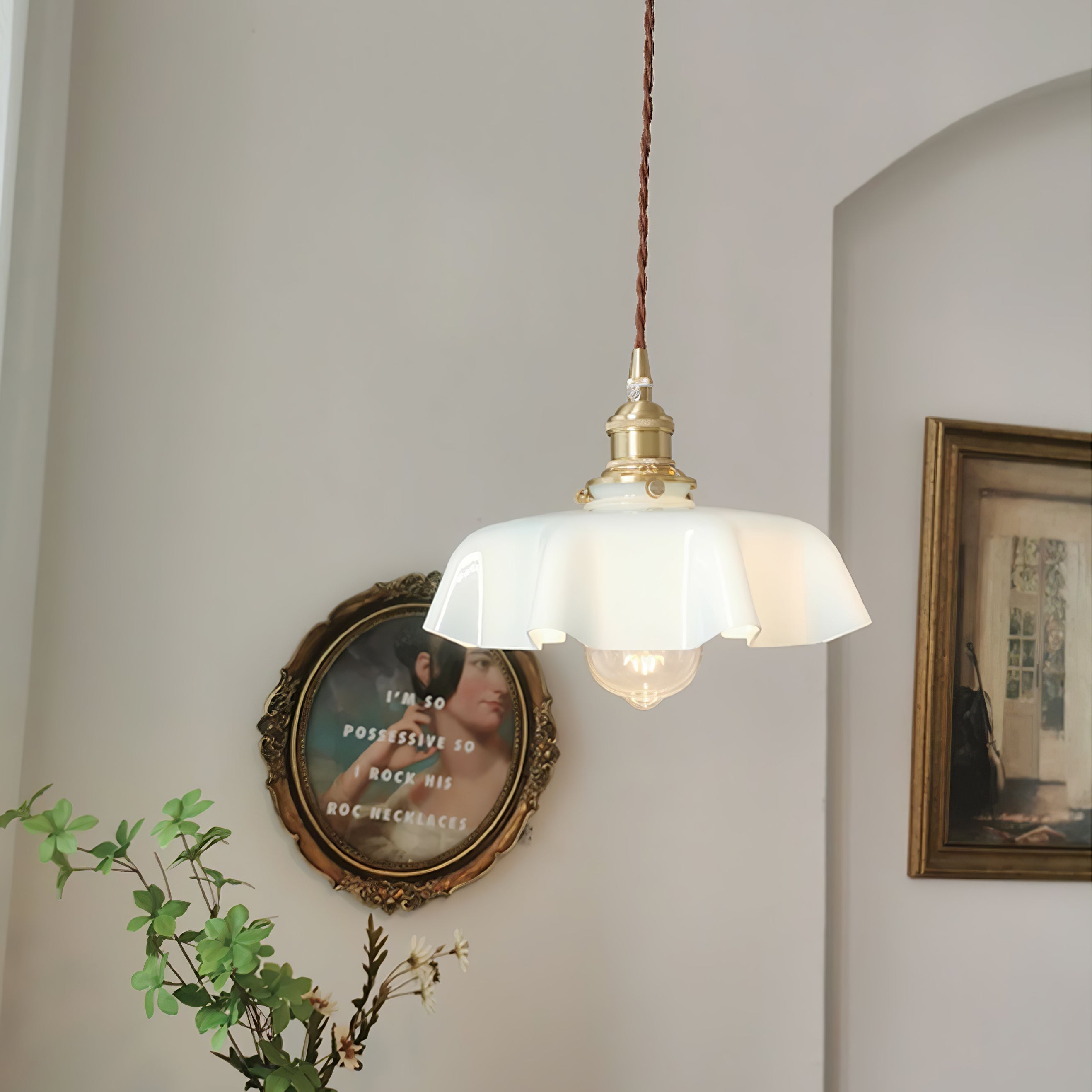 Aria Lampada a Sospensione Stile Rustico con Paralume Increspato