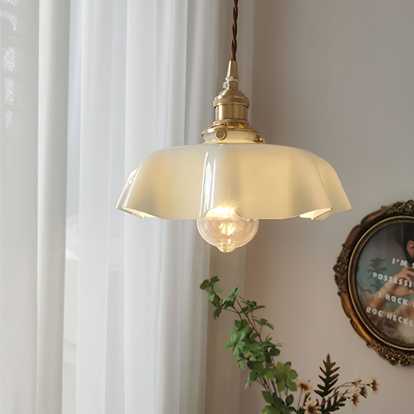 Aria Lampada a Sospensione Stile Rustico con Paralume Increspato