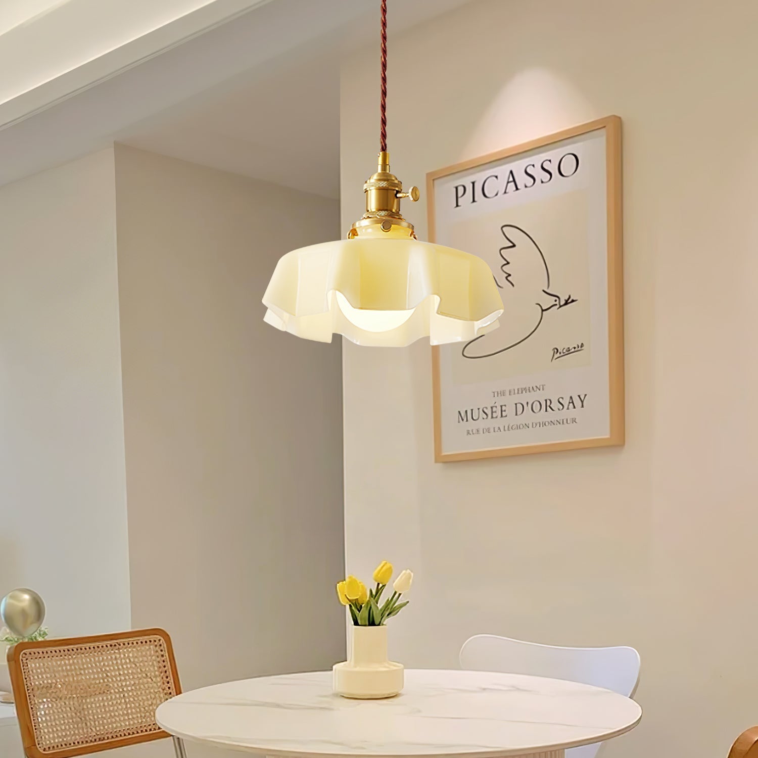 Aria Lampada a Sospensione Stile Rustico con Paralume Increspato