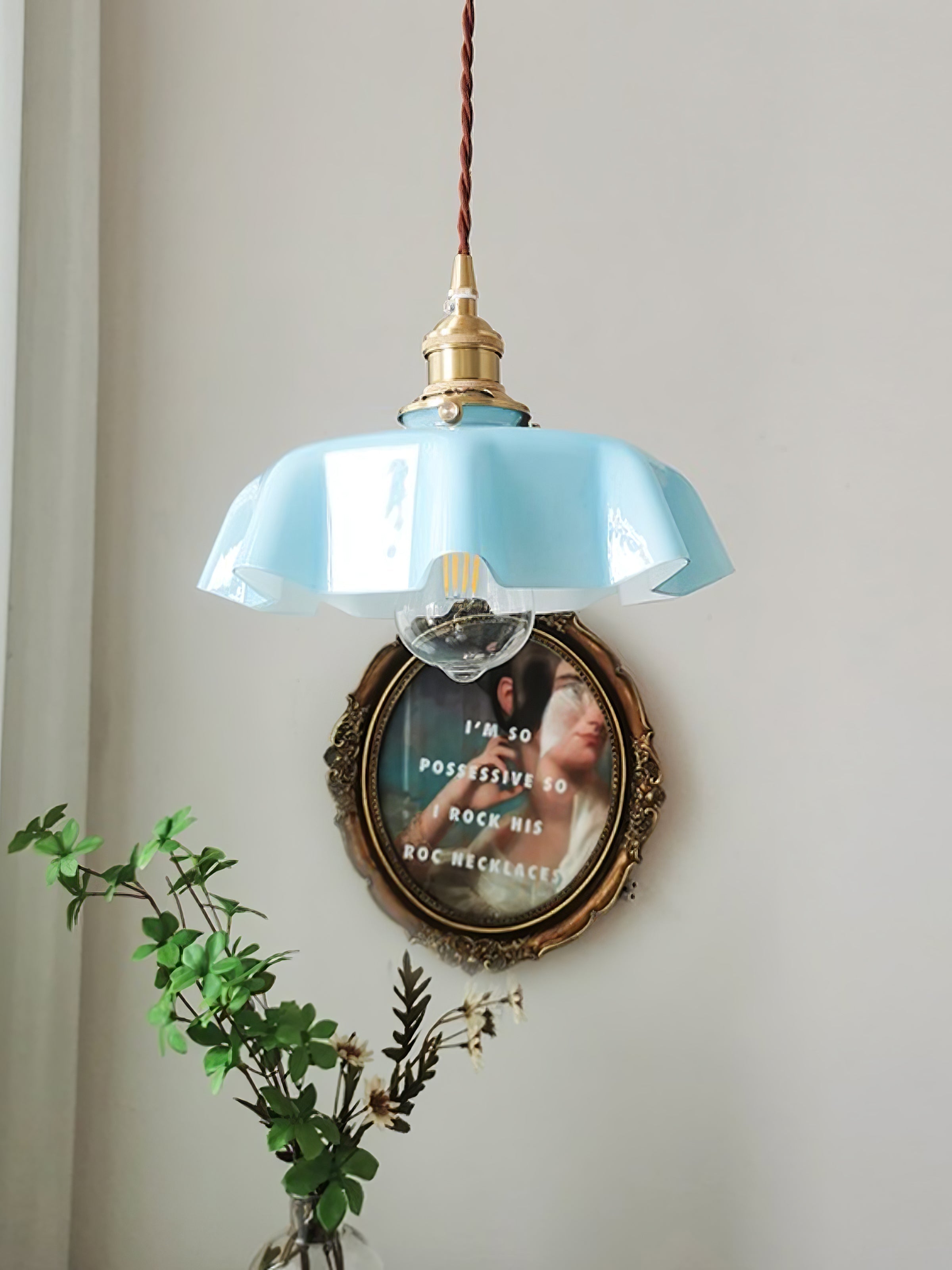 Aria Lampada a Sospensione Stile Rustico con Paralume Increspato