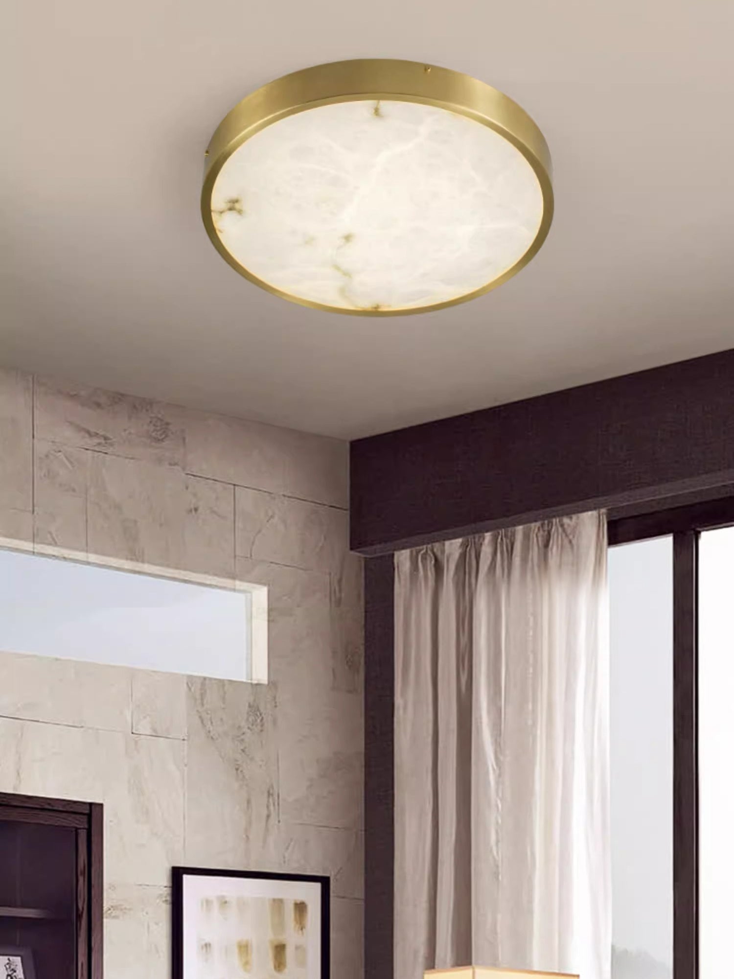 Uzoror Modern Minimalist Recessed Alabaster Ceiling Light - Lamp Copper