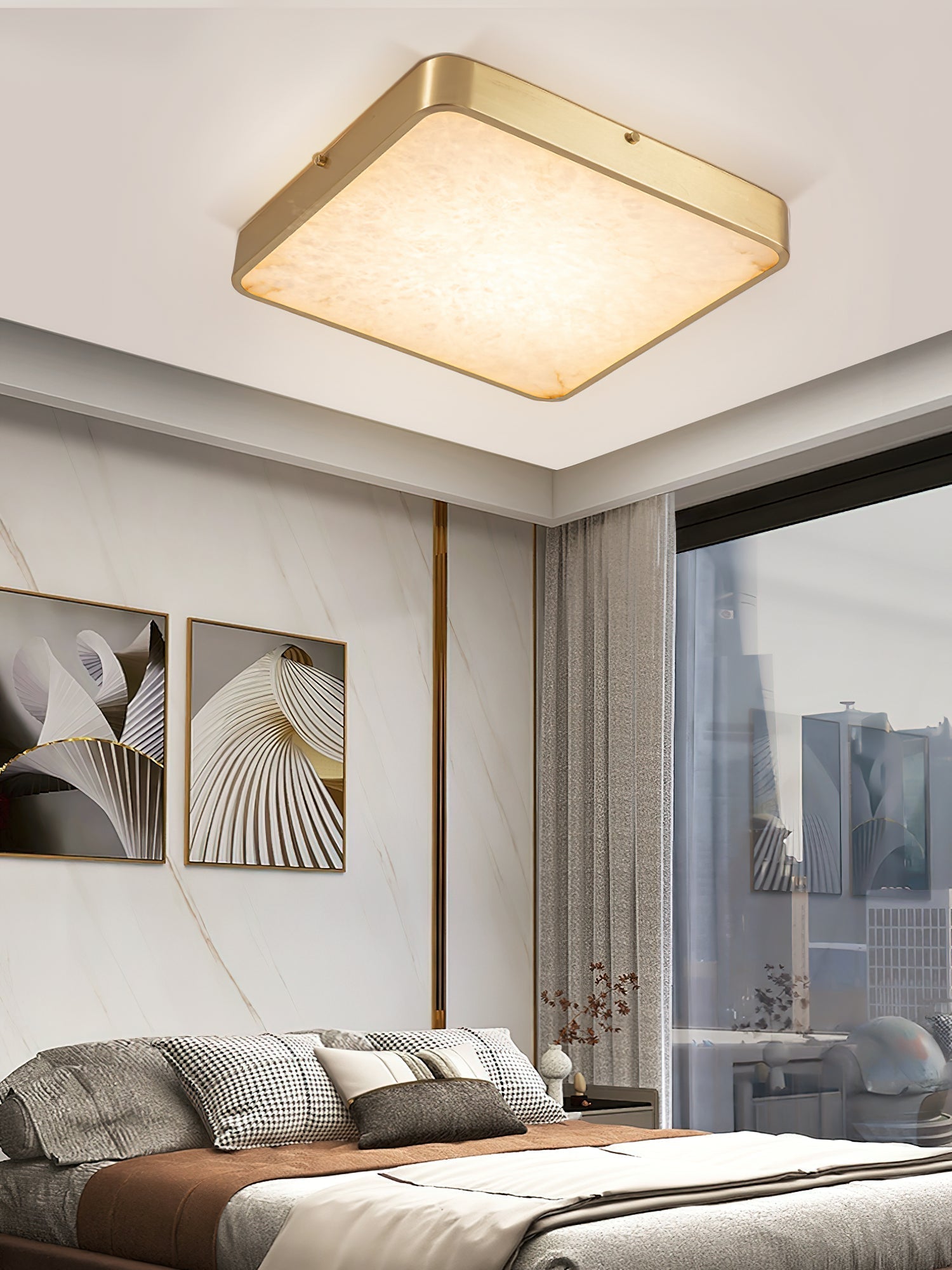 Uzoror Modern Minimalist Recessed Alabaster Ceiling Light - Lamp Copper