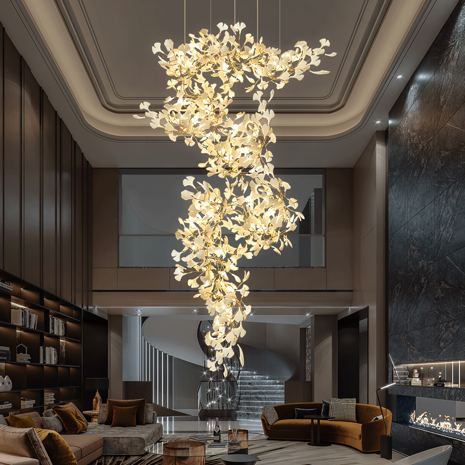 Olivia Design Bellissimo LED Lampade a Sospensione Irregolare Ginkgo Biloba Metallo Ceramico Soggiorno