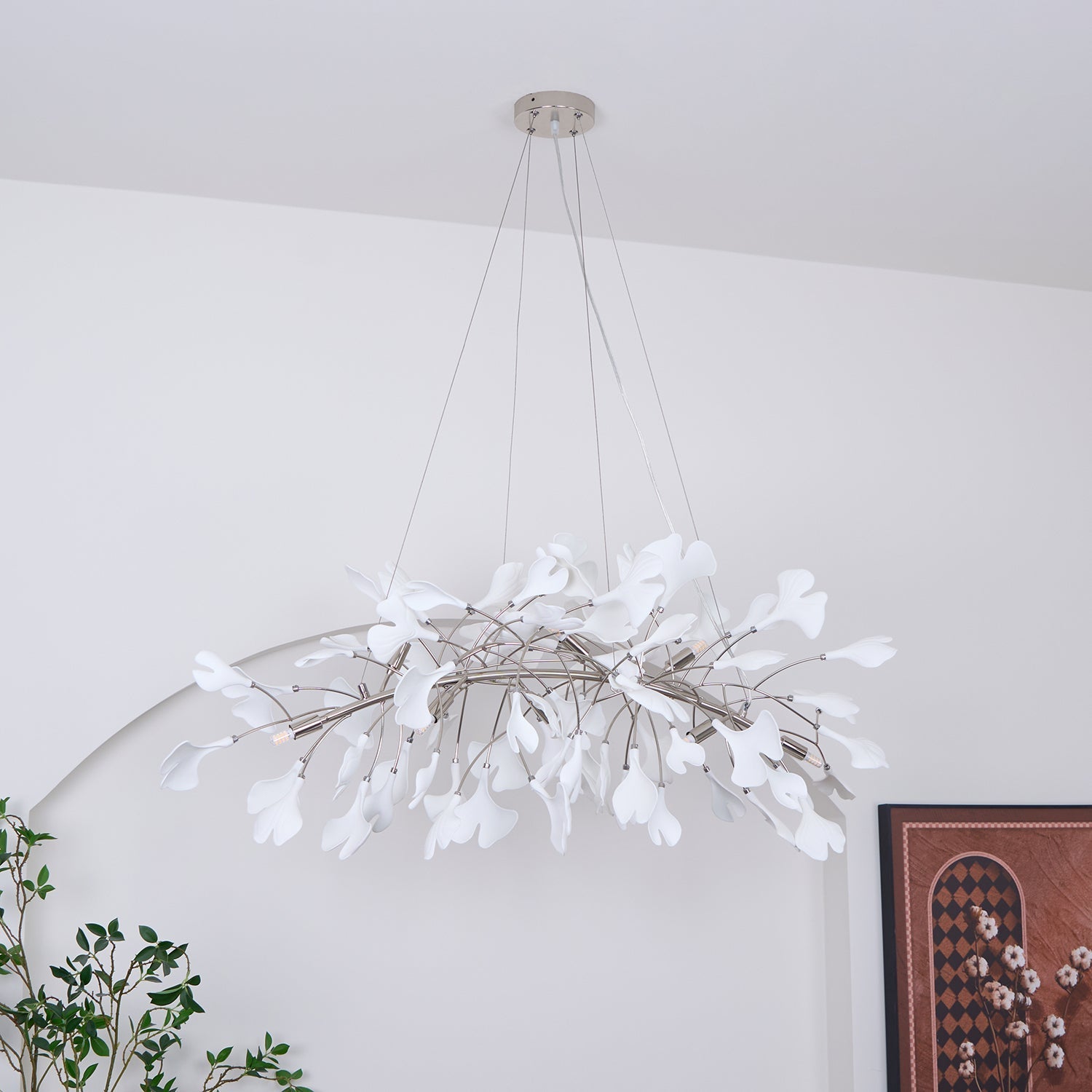 Olivia Lampadario Gingko Stile Art Déco con Foglie Inclinate Verso il Basso
