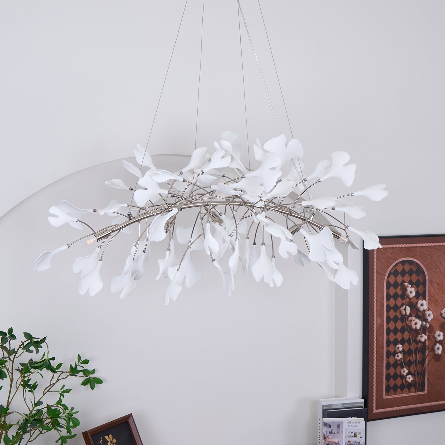 Olivia Lampadario Gingko Stile Art Déco con Foglie Inclinate Verso il Basso